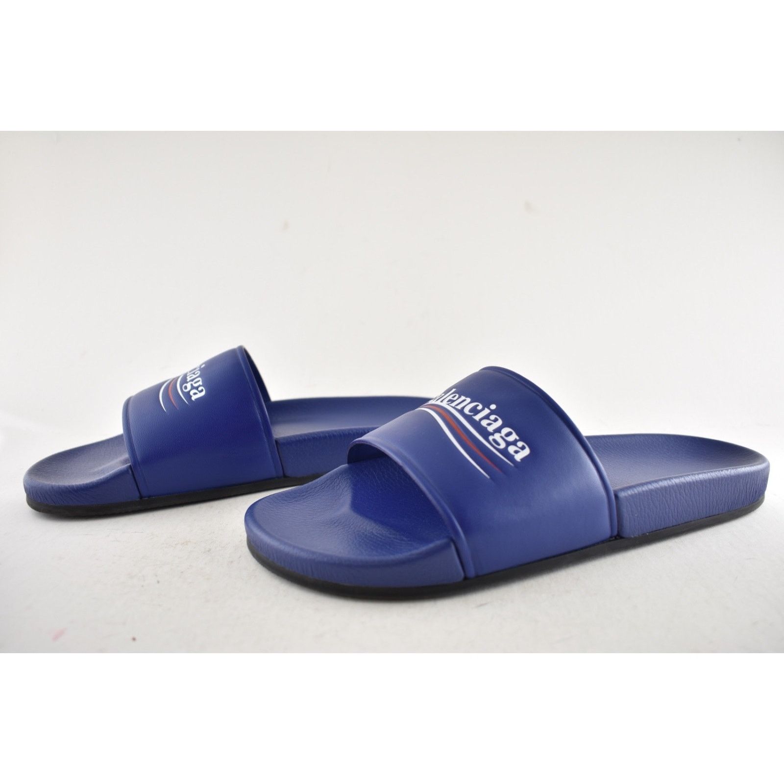Balenciaga Balenciaga Blue Leather Campaign Logo Slide Sandal 44 11 Size US 11 / EU 44 - 12 Thumbnail