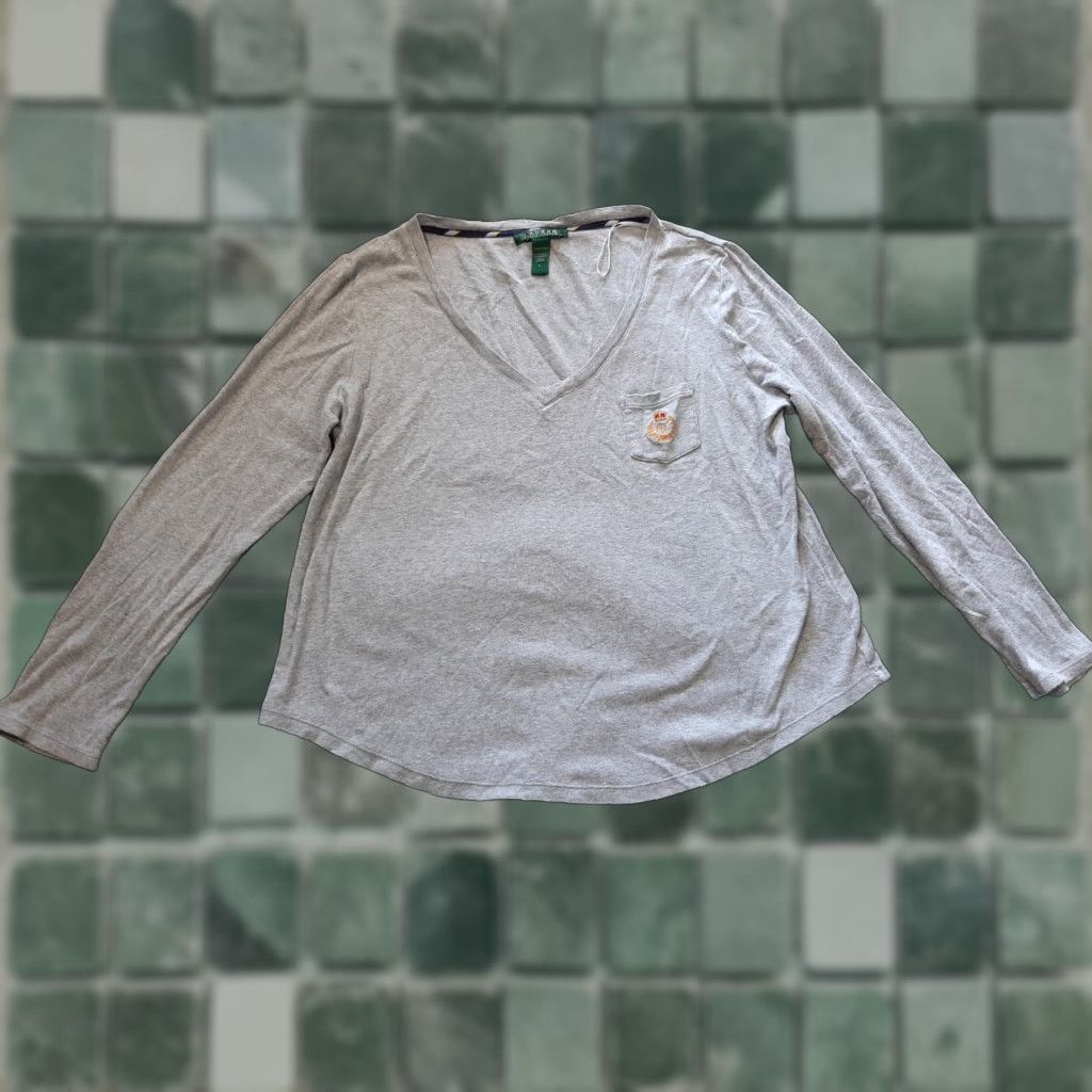 Polo Ralph Lauren Polo Ralph Lauren Shirt Womens Large L Long Sleeve Gray Pocket Embordered Logo Shirt Size L / US 10 / IT 46 - 1 Thumbnail