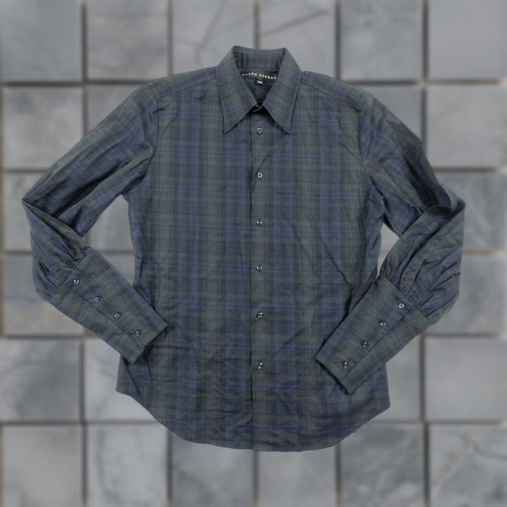 Ralph Lauren Women's Button-Up Shirt Size 10 Green Long Sleeve Check Casual Menswear