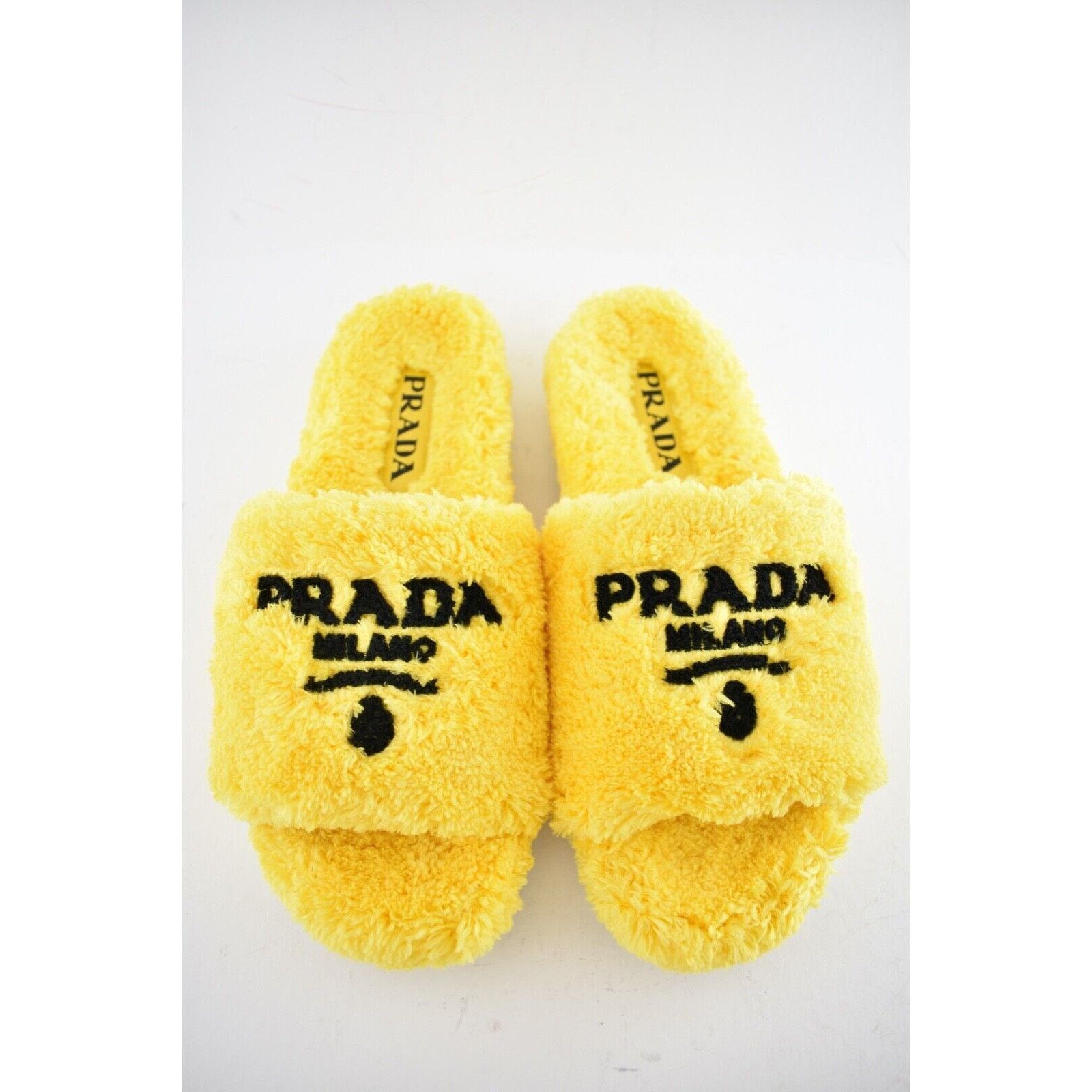 Prada Prada Yellow Terry Cloth Black Logo Slide Sandal Rubber Sole Size US 6 / IT 36 - 8 Thumbnail