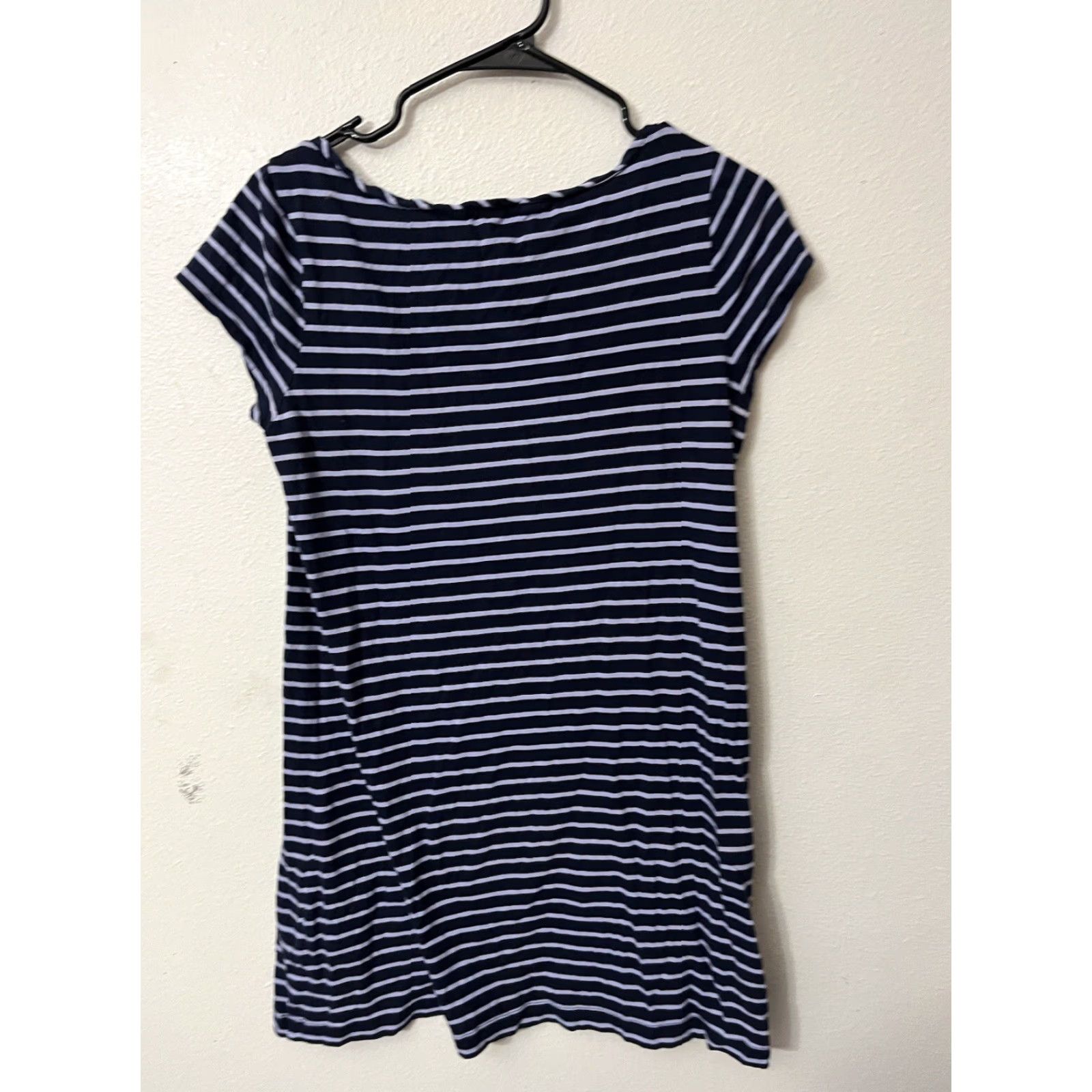 Gap VINTAGE Gap Women's Dress Shirt Navy Blue Purple Striped Short Sleeve Knit Knee Length Pockets Size M Womens Size M / US 6-8 / IT 42-44 - 2 Thumbnail
