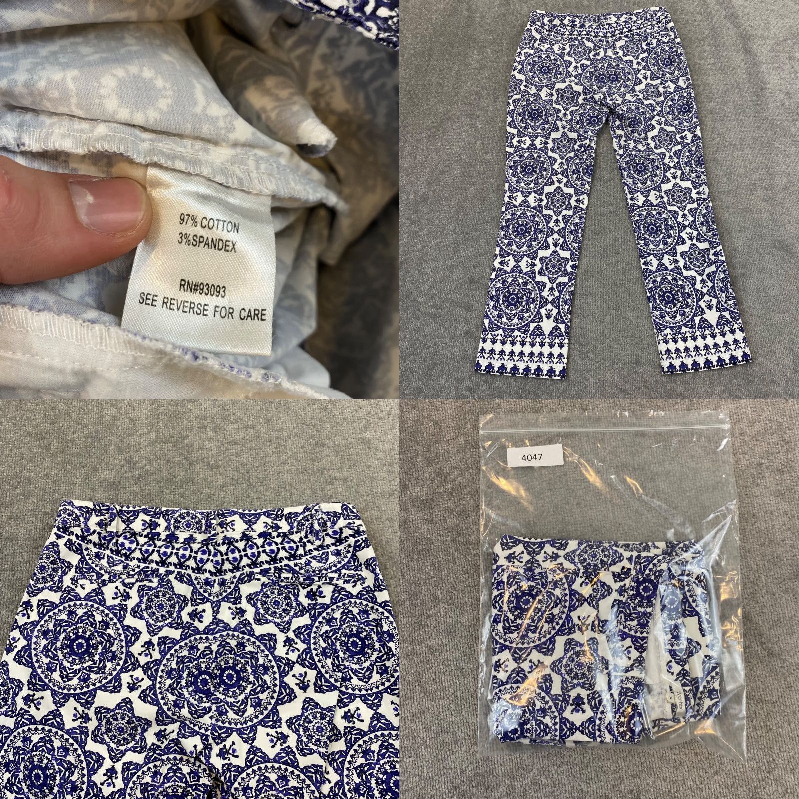 Vintage TYLER BOE Pants Womens 4 Blue White Floral Print Capris Straight Fit Workwear Size 27" / US 4 / IT 40 - 8 Thumbnail