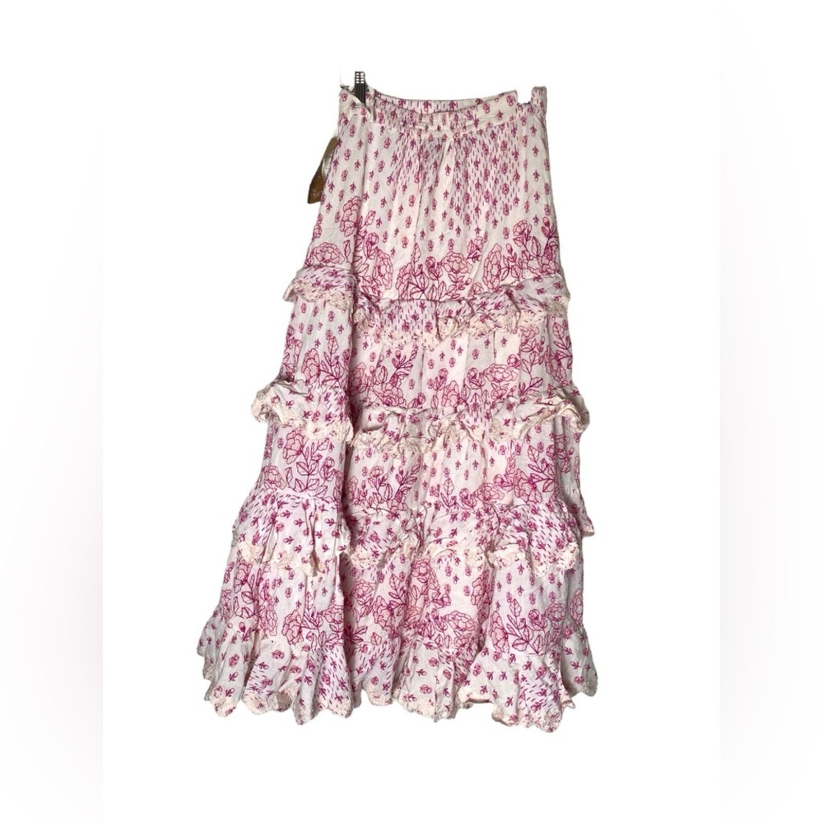 Hemant & Nandita HEMANT AND NANDITA Suki Maxi Skirt in Off White & Crimson M Size 30" / US 8 / IT 44 - 3 Thumbnail