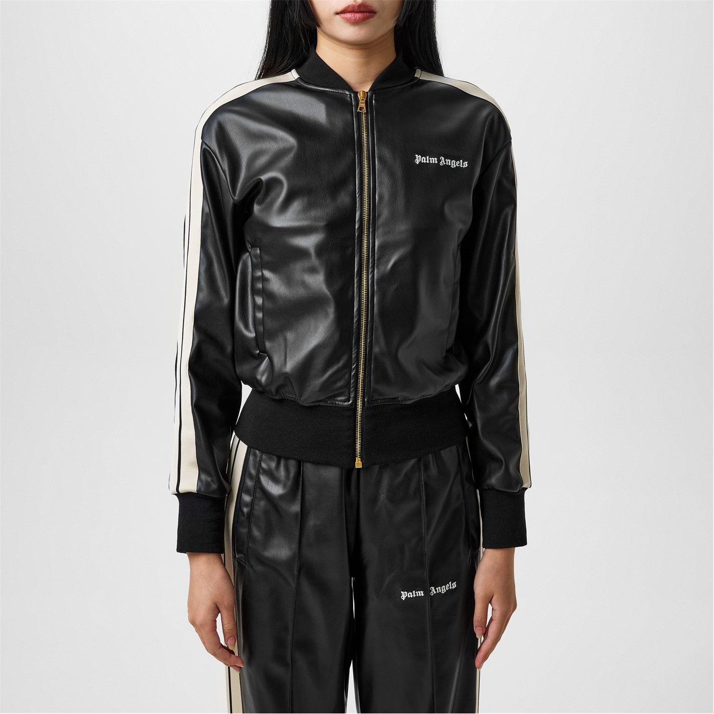 Palm Angels o1g2r1mq0325 Track Bomber Jacket in Black & White Size M / US 6-8 / IT 42-44 - 3 Thumbnail