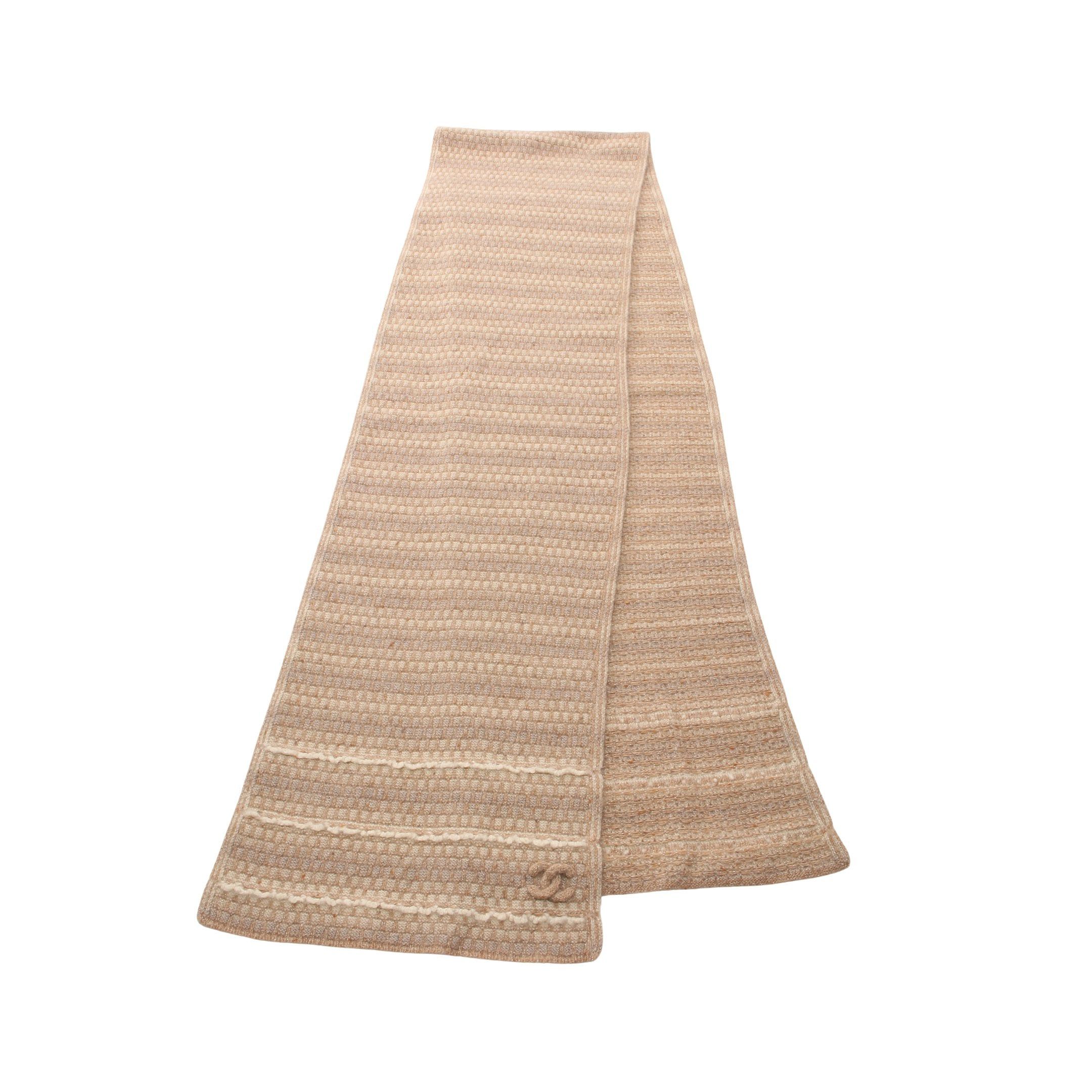 Chanel Chanel Coco Mark Knit Scarf Stall Cashmere Beige Size ONE SIZE - 1 Thumbnail
