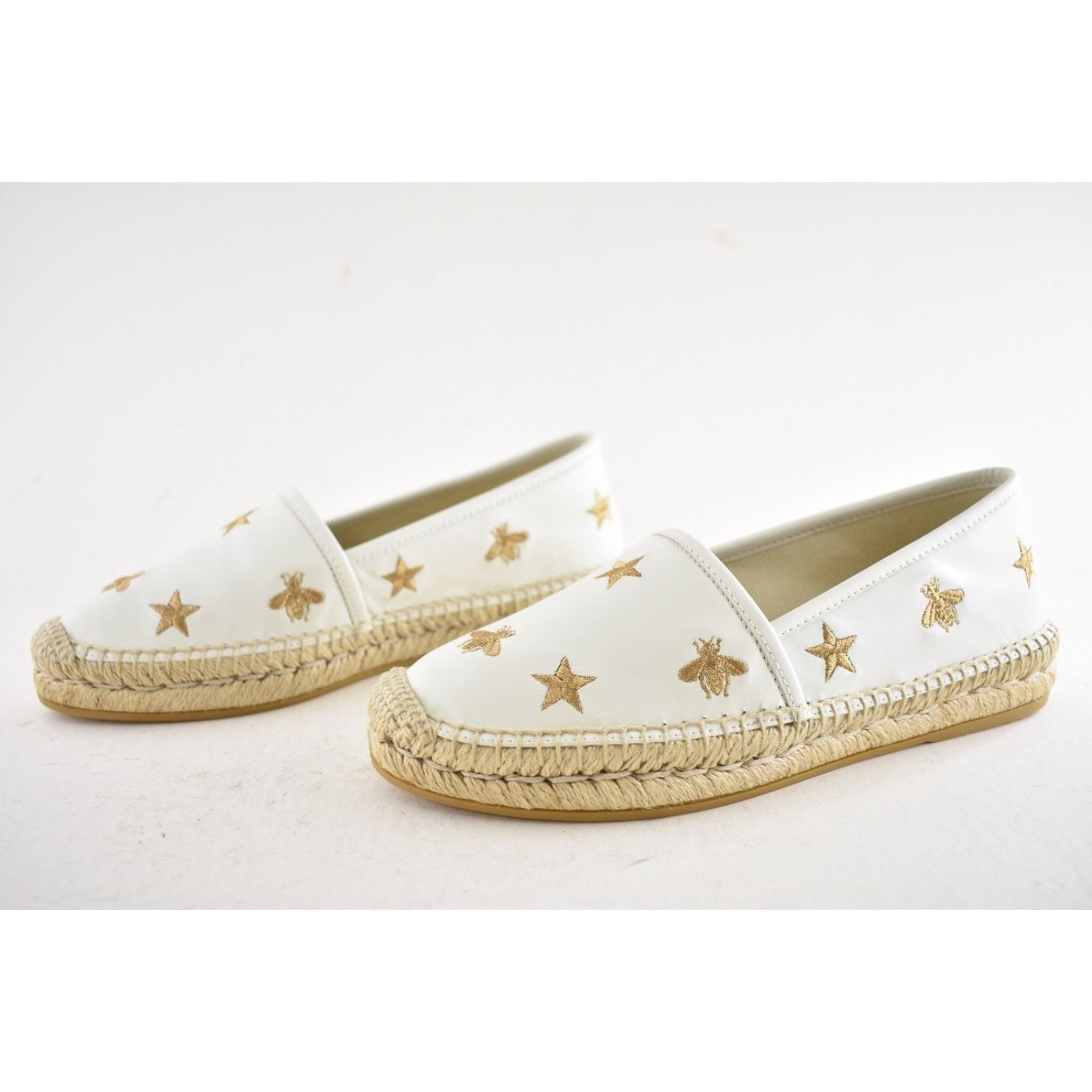 Gucci Gucci Pilar White Leather Gold Bee Star Embroidered Logo Size US 7 / IT 37 - 10 Thumbnail