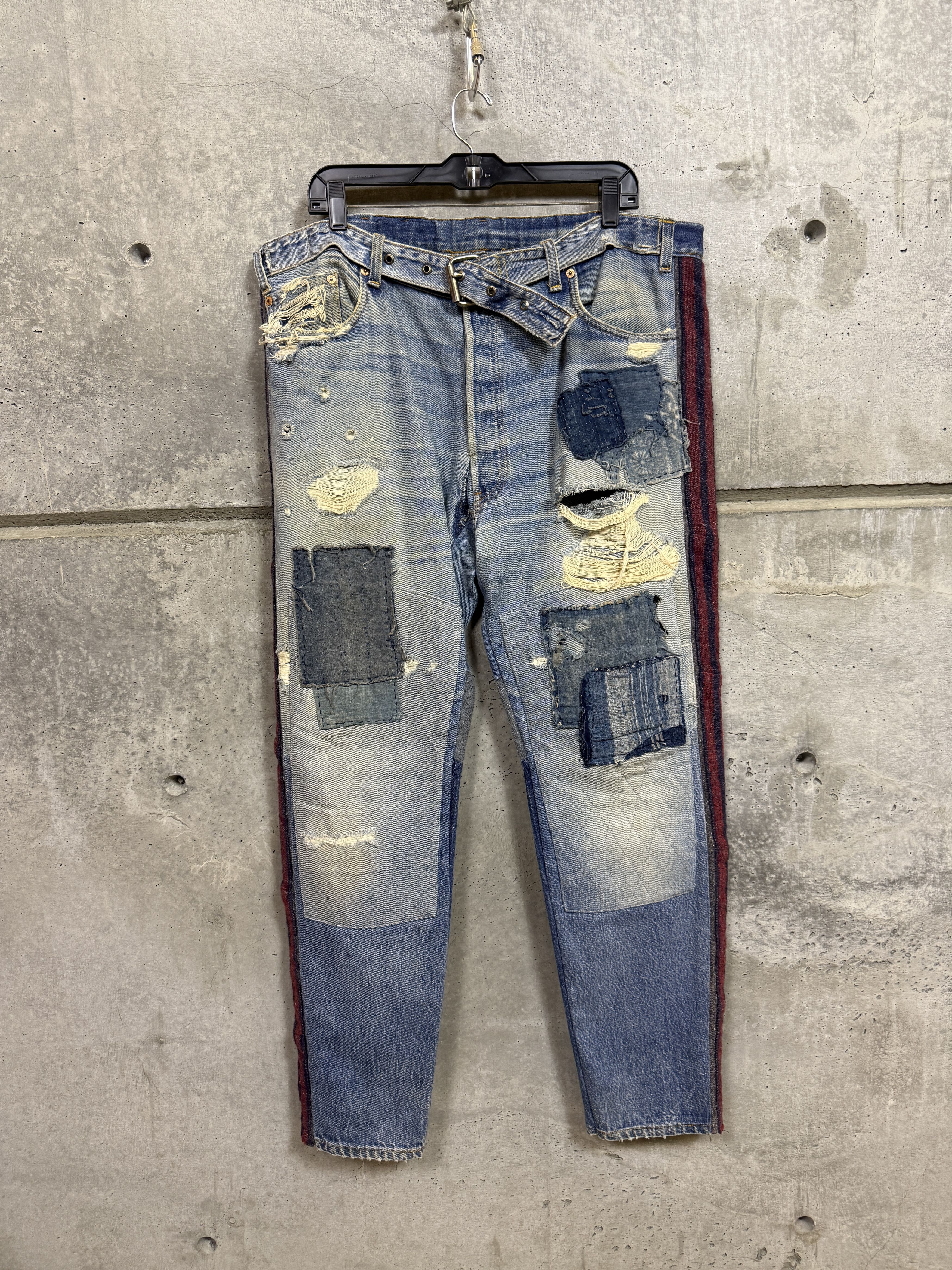 Greg Lauren Greg Lauren Vintage Denim Patchwork Moto GL1 Slim Pant Size US 36 / EU 52 - 1 Thumbnail