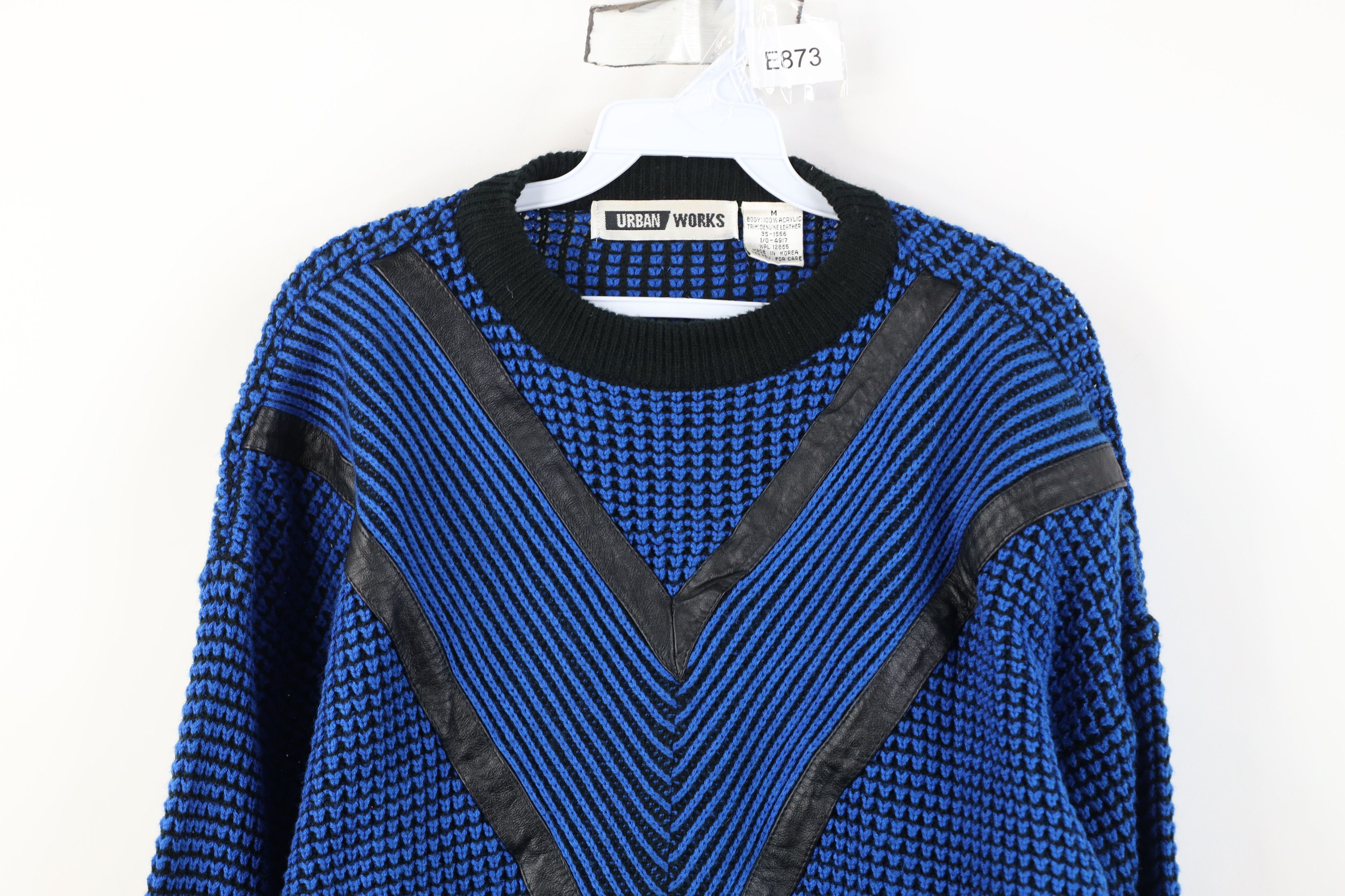 Vintage Vintage 90s Streetwear Trim Chunky Thermal Knit Sweater Blue Size US M / EU 48-50 / 2 - 2 Thumbnail