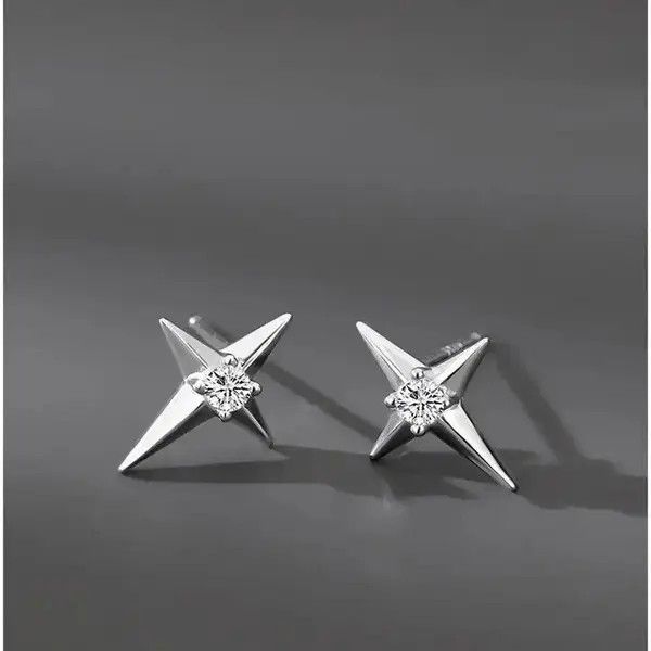 Jewelry 925 Silver Plated CZ Star Stud Earrings Size ONE SIZE - 6 Thumbnail