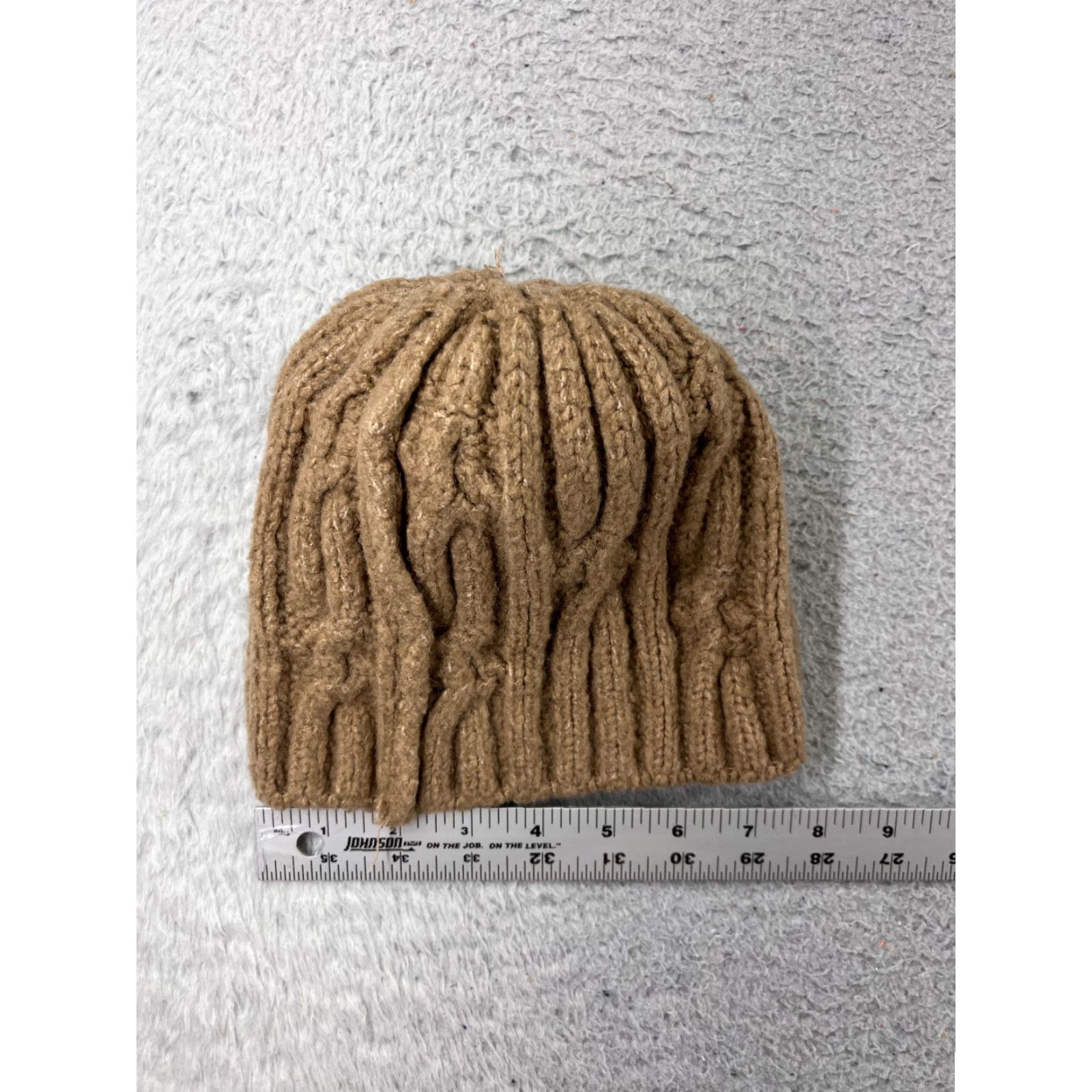 Vintage Beanie Toque Hat Womens One Size Beige Knit Acrylic Blend Faux Fur Winter Ski Pom Size ONE SIZE - 6 Thumbnail