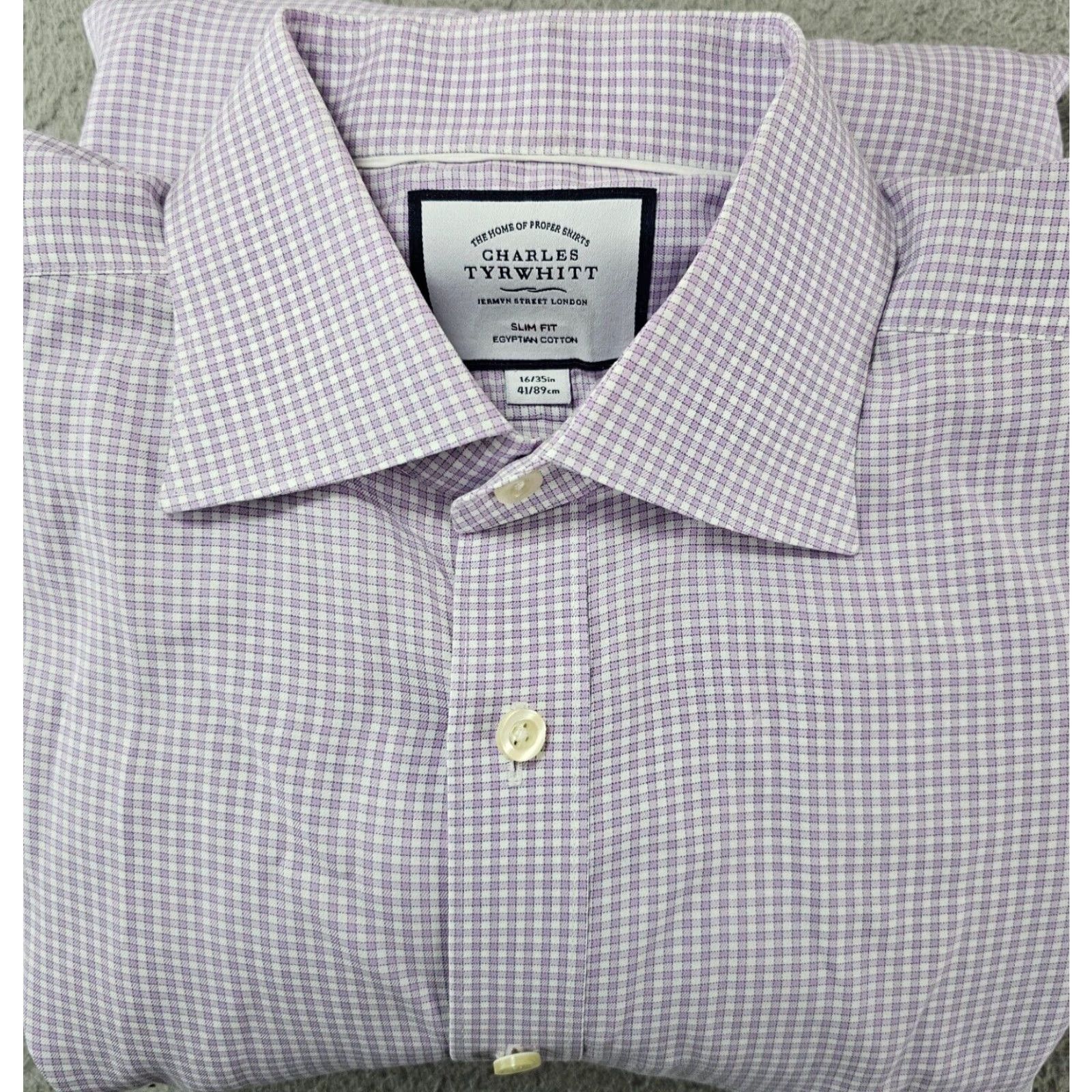 Charles Tyrwhitt Charles Tyrwhitt Dress Shirt Mens Size 16 Slim Purple White Gingham Cotton Size 42R - 2 Thumbnail
