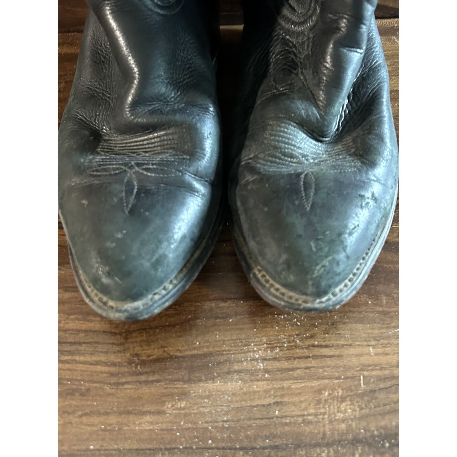Vintage Abilene Boots Western Cowboy Men's Black Leather sz 10 EE Leather Outsole Size 10 EE Mens Cowboy Western Boots Abilene Black Leather Shoes Size US 10 / EU 43 - 4 Thumbnail