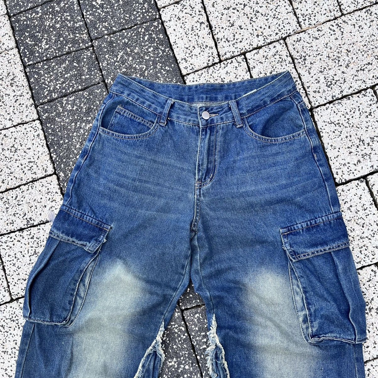 Japanese Brand Vintage Baggy Pants Embroidery Star Denim Streetwear Faded Size US 29 - 3 Thumbnail