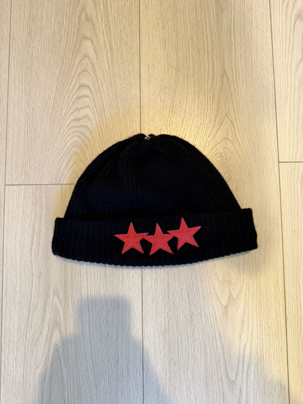 Chrome Hearts Chrome Hearts Black & Red Triple Star Leather Patch Beanie Size ONE SIZE - 1 Thumbnail