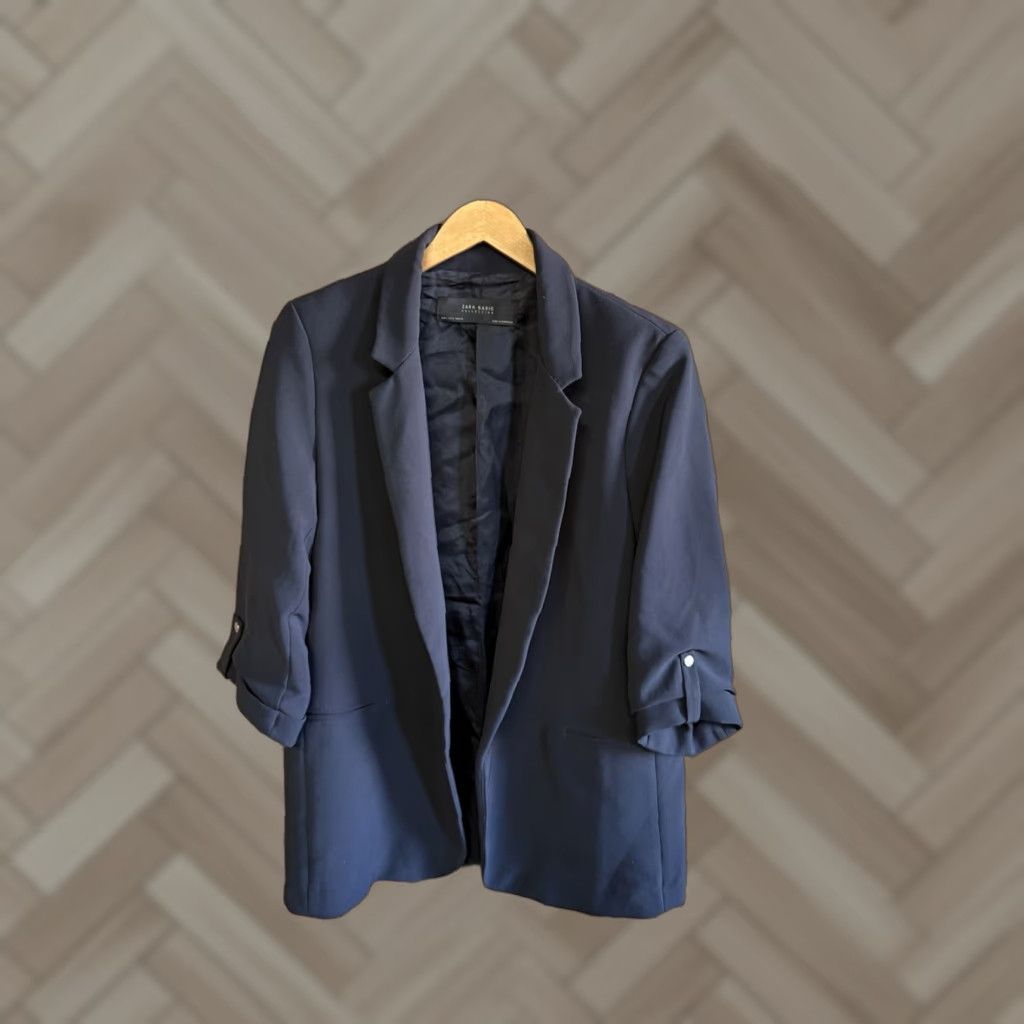 Zara VINTAGE Zara Womens Blue Long Sleeve Blazer Jacket Open Front Size Large Size L / US 10 / IT 46 - 1 Thumbnail