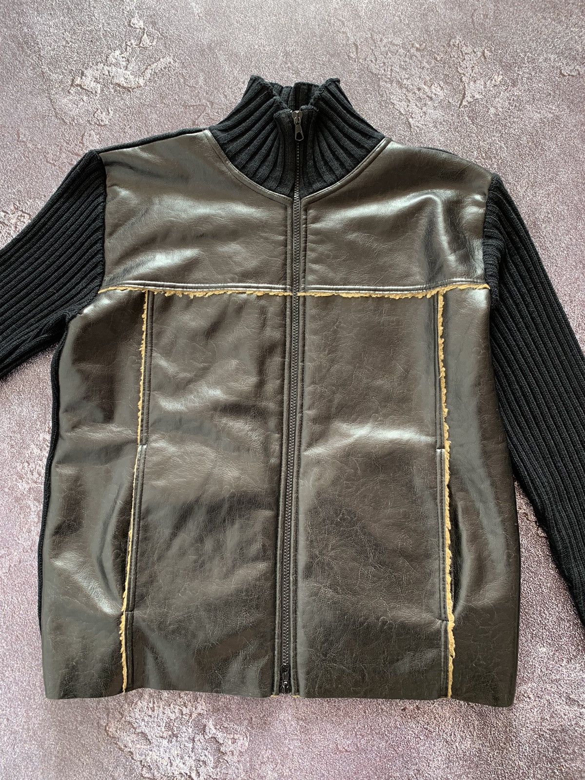 Leather × Vintage Vintage Avant Garde Wool Leather Zip Up Lampo Knit Sweater Size US L / EU 52-54 / 3 - 3 Thumbnail