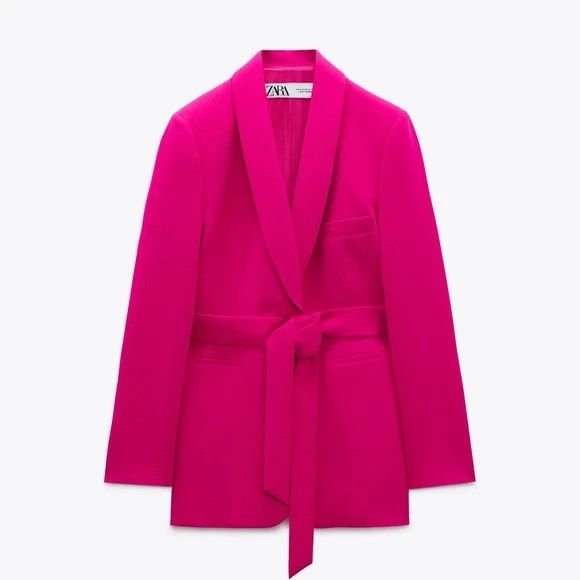 Zara ZARA SET Tuxedo Collar Blazer Belted & Pant neon Fuschia Size L / US 10 / IT 46 - 2 Thumbnail
