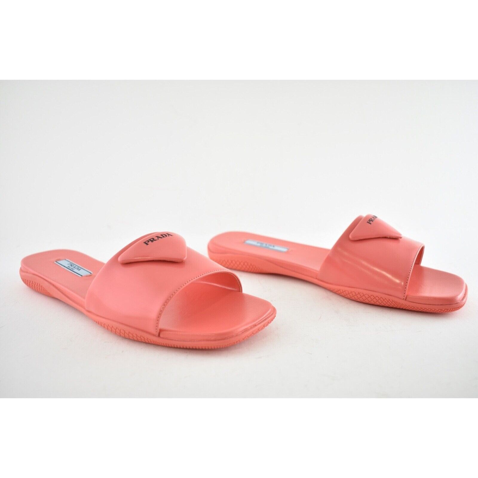 Prada Prada Corallo Red Rubber Leather Triangle Logo Slide Sandal Size US 7.5 / IT 37.5 - 4 Thumbnail