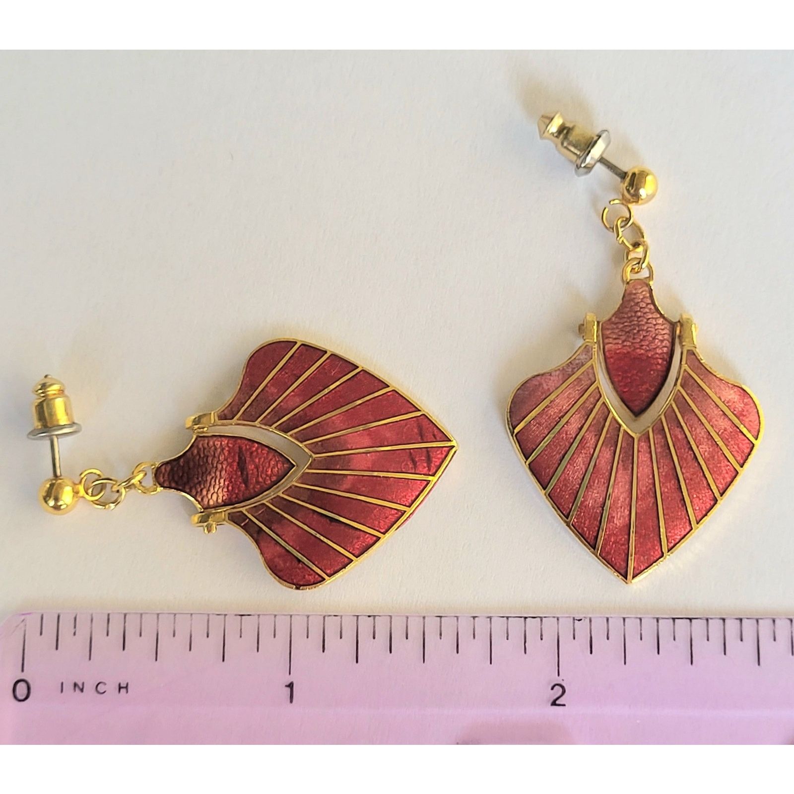 Other Jon St Paul Earrings Vintage Red Enamel Fan Art Deco Dangle Size ONE SIZE - 7 Thumbnail