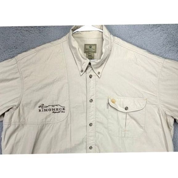 Logo 7 Berreta Button Down Shirt Mens 3XL Tan Long Sleeve Vented Flap Pocket Logo Button-Up Size US XXL / EU 58 / 5 - 2 Thumbnail