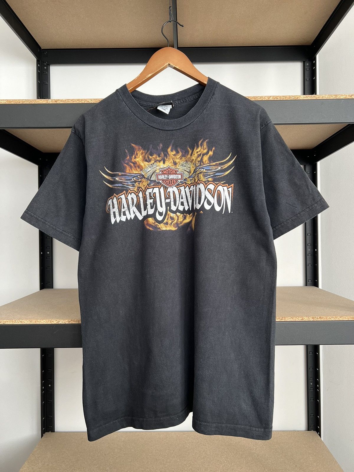 Harley Davidson Vintage 2005 Harley Davidson Fire Flame Motor Black T-shirt Size US L / EU 52-54 / 3 - 1 Thumbnail