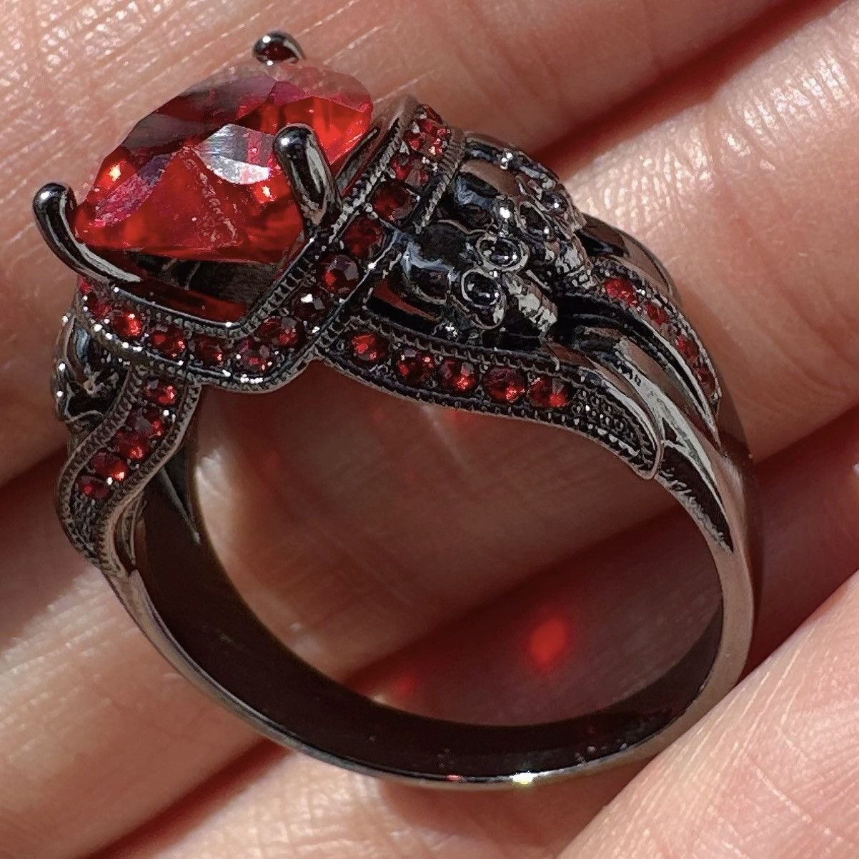 Designer Ed Force red diamond crystal paved black tone skeleton Size ONE SIZE - 7 Thumbnail