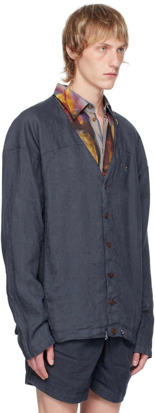 Vivienne Westwood o1y0525 Linen Shirt in Midnight Blue Size US M / EU 48-50 / 2 - 2 Thumbnail