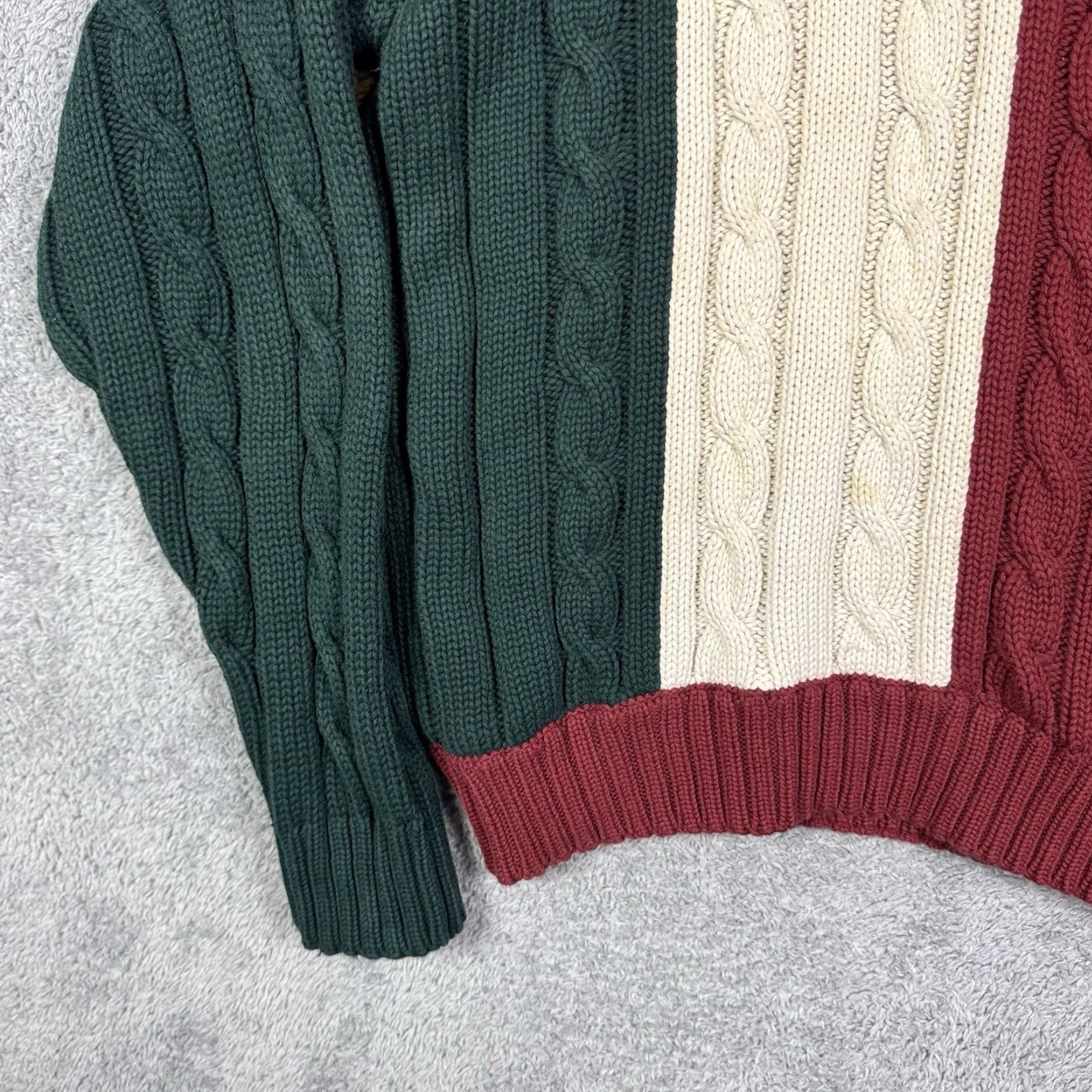 Tommy Hilfiger VINTAGE Tommy Hilfiger Cable Knit Sweater Mens XL Crest Rugby Stripe Pullover Knit Vtg Size US XL / EU 56 / 4 - 3 Thumbnail