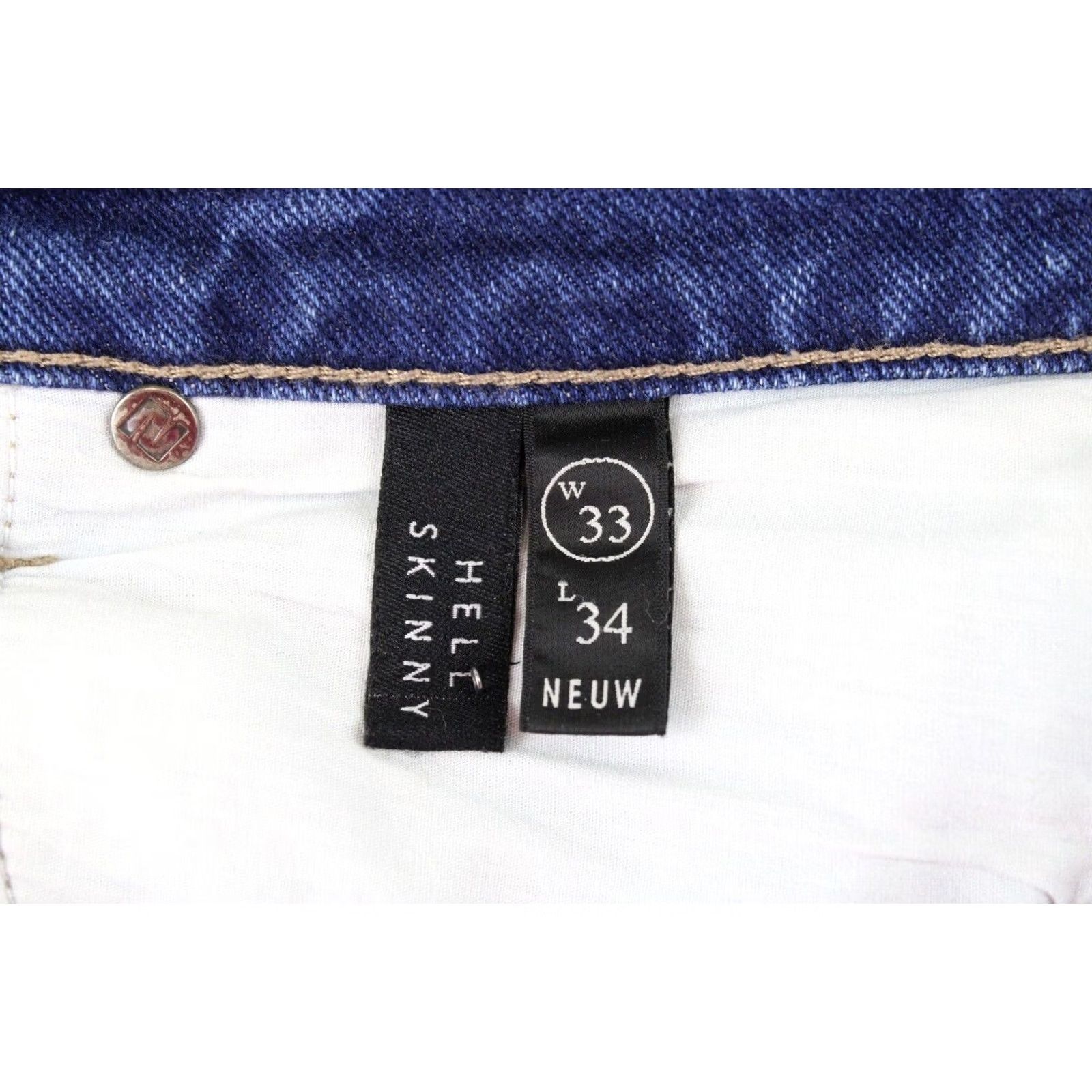 Vintage Neuw Helt Skinny Jeans Men's W33/L34 Fade Effect Whiskers Button Fly Blue Size US 33 - 5 Thumbnail