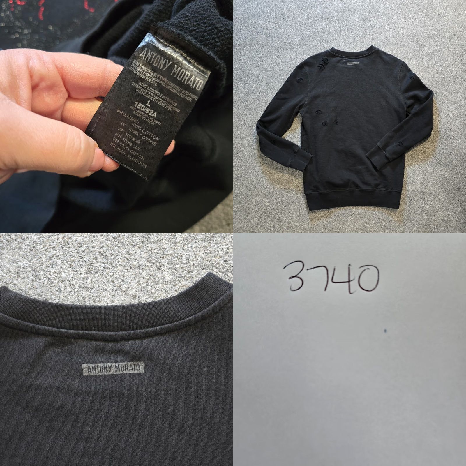Antony Morato Antony Morato Sweatshirt Womens Size Large Black Tiger Rhinestone Distressed Y2K Pullover Crew Neck Long Sleeve Size L / US 10 / IT 46 - 8 Thumbnail