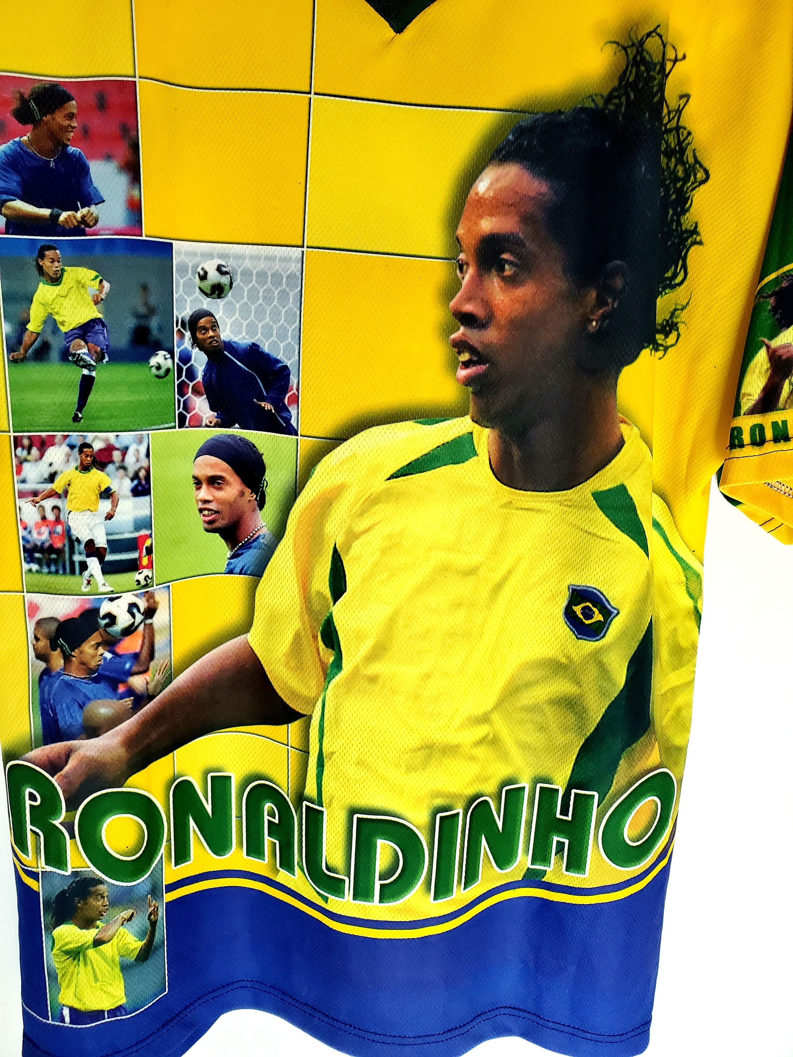 Vintage Ronaldinho Brazil Big Print Tribute Football JerseyL