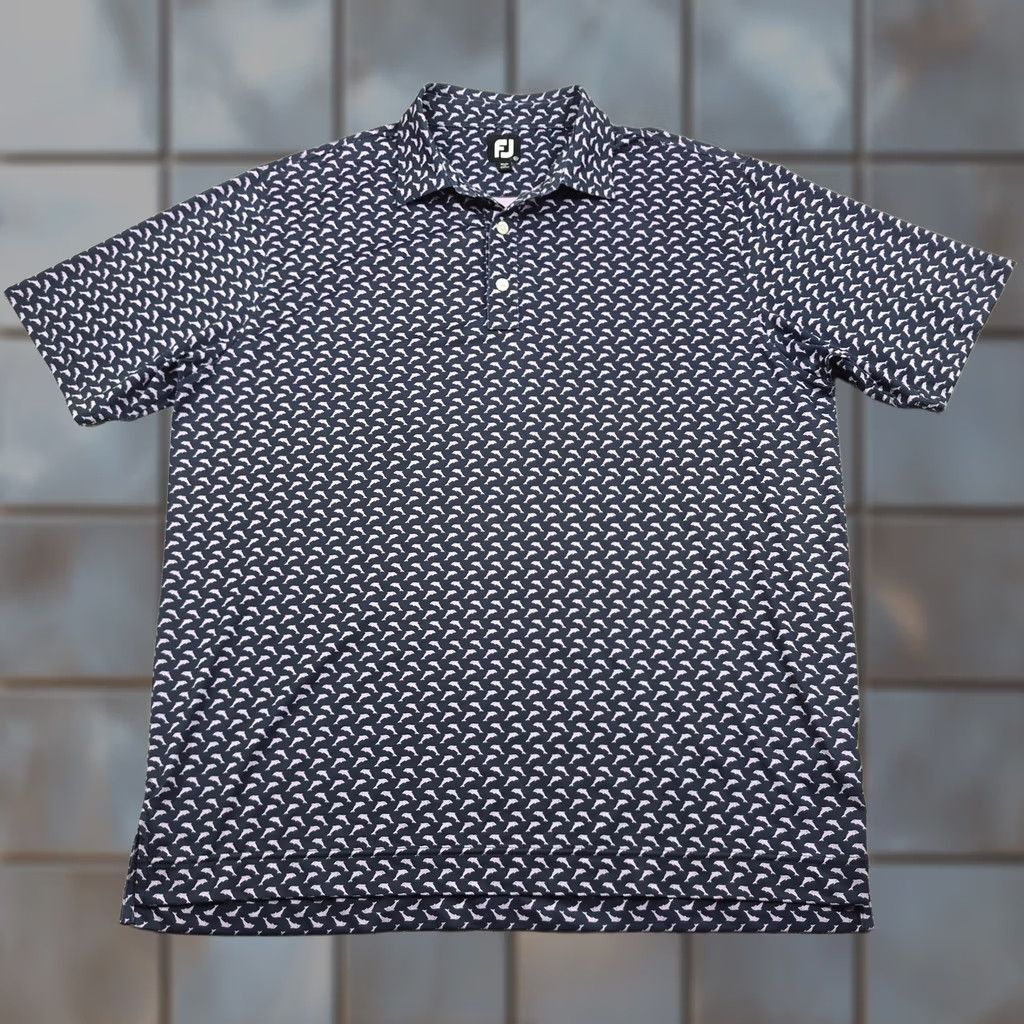 Footjoy FootJoy Polo Golf Shirt Mens XL Blue Dolphin Print Performance Stretch Knit Size US XL / EU 56 / 4 - 1 Thumbnail