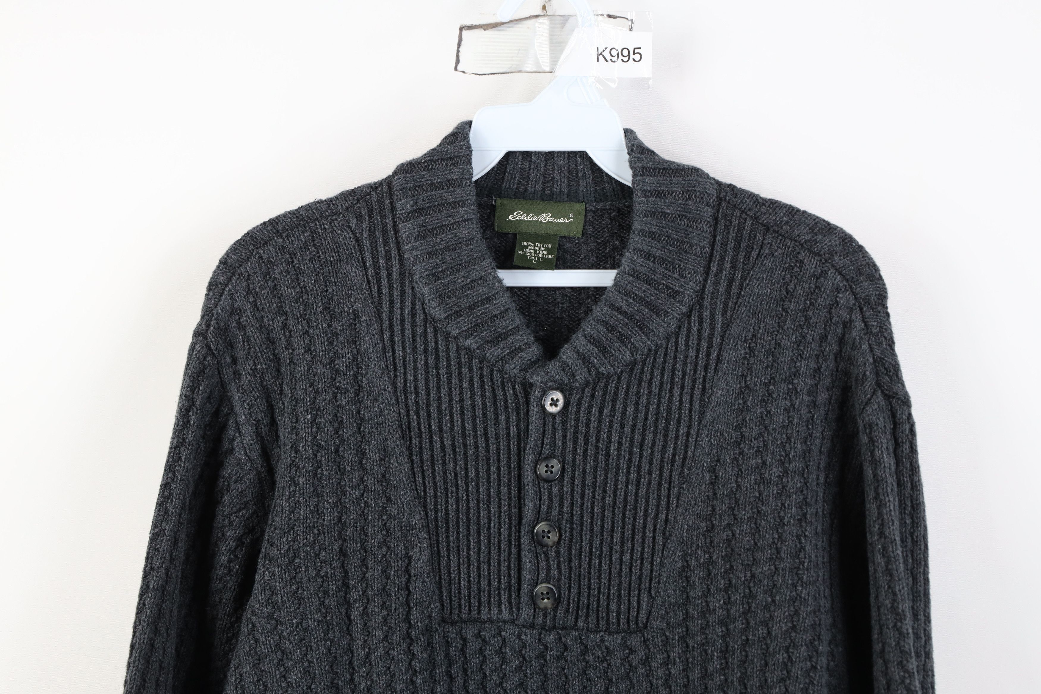 Eddie Bauer Vintage Eddie Bauer Heavy Cotton Ribbed Knit Henley Sweater Size US L / EU 52-54 / 3 - 2 Thumbnail