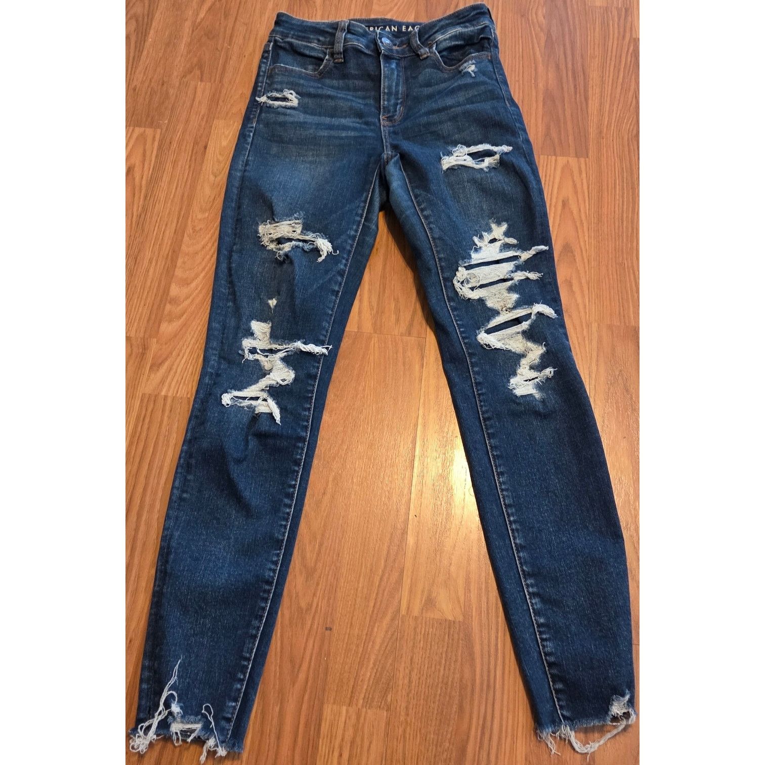 American Eagle Outfitters American Eagle Navy Blue Distressed Jeans - Size 2 Size 26" / US 2 / IT 38 - 2 Thumbnail