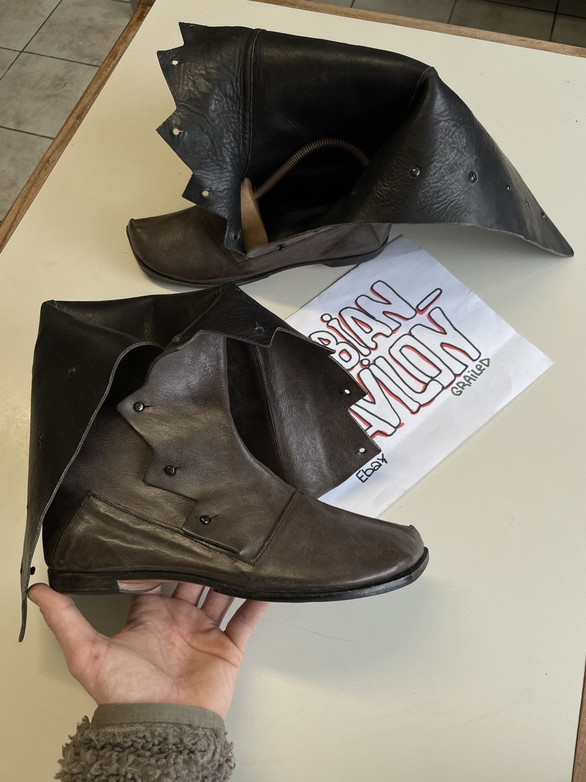 CYDWOQ RARE RUGGED Hand Made USA Leather Knee High Hessian Boots 40 Size US 9.5 / IT 39.5 - 5 Thumbnail