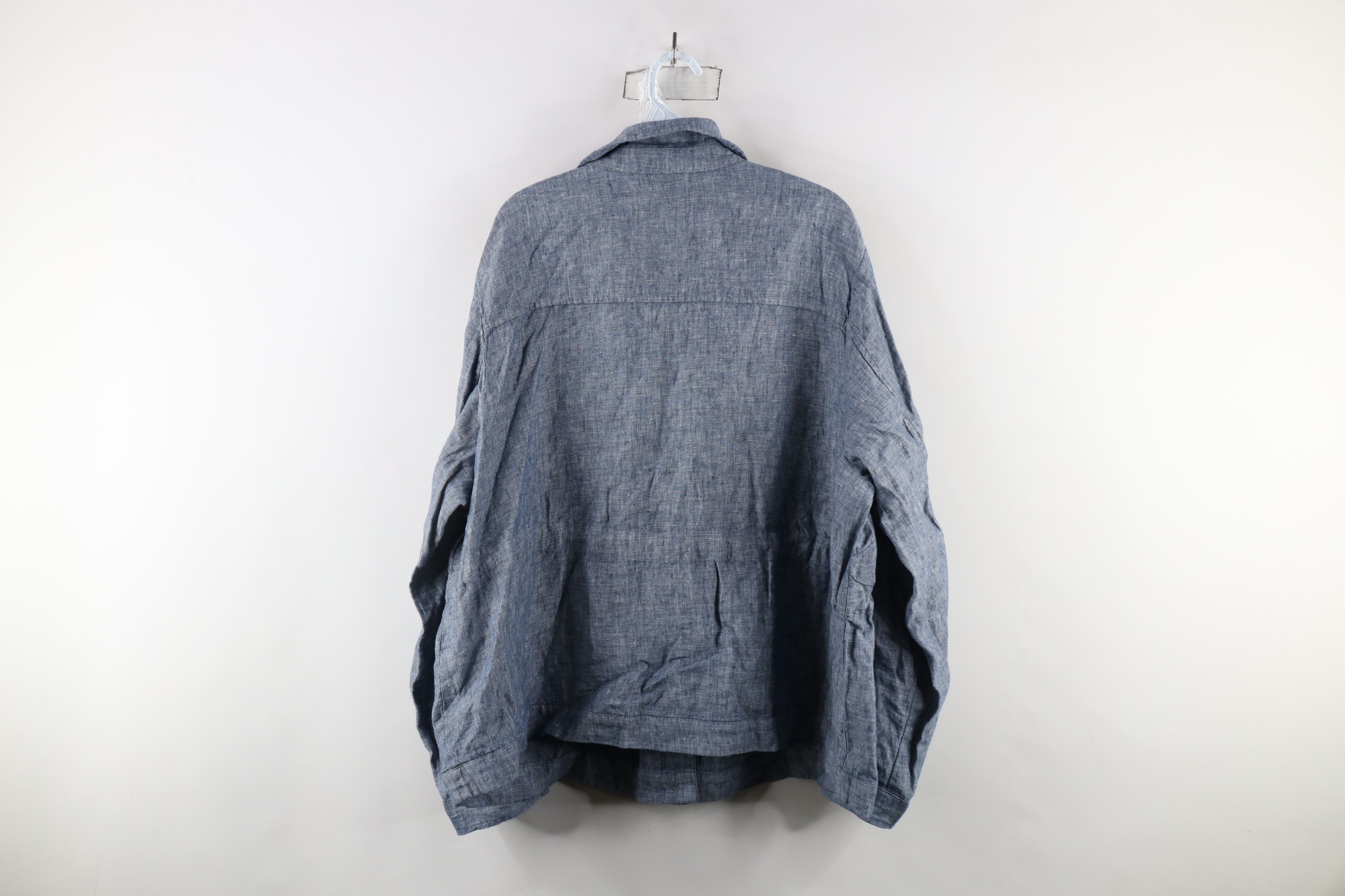 J. Jill × Vintage J Jill Love Linen Tie Linen Collared Button Shirt Blue Size XXL / US 16-18 / IT 52-54 - 9 Thumbnail