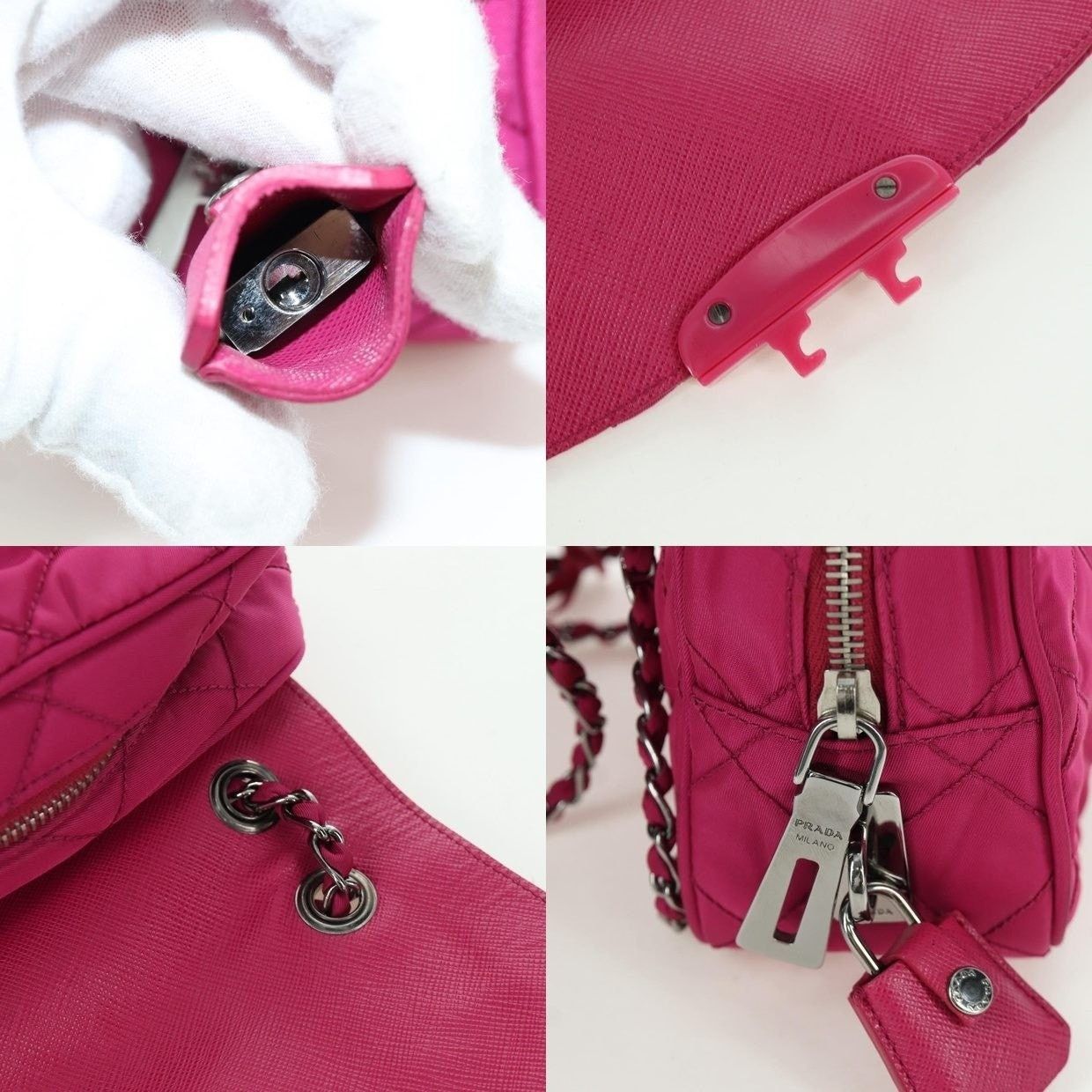 Prada Prada Nylon Chain Shoulder Bag Pink Size ONE SIZE - 13 Thumbnail