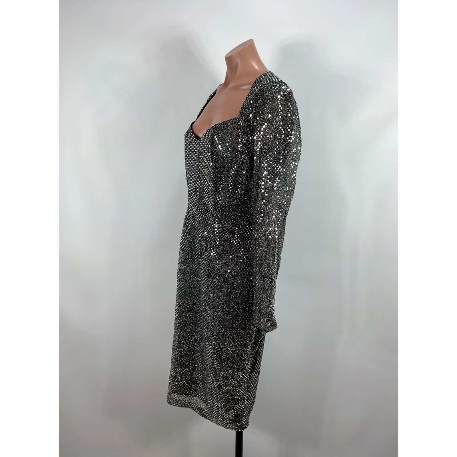 Vintage VTG 80s Handmade Silver Sequin Lamé Illusion Sleeve PROM Evening NYE Dress M/L Dress Size M / US 6-8 / IT 42-44 - 7 Thumbnail