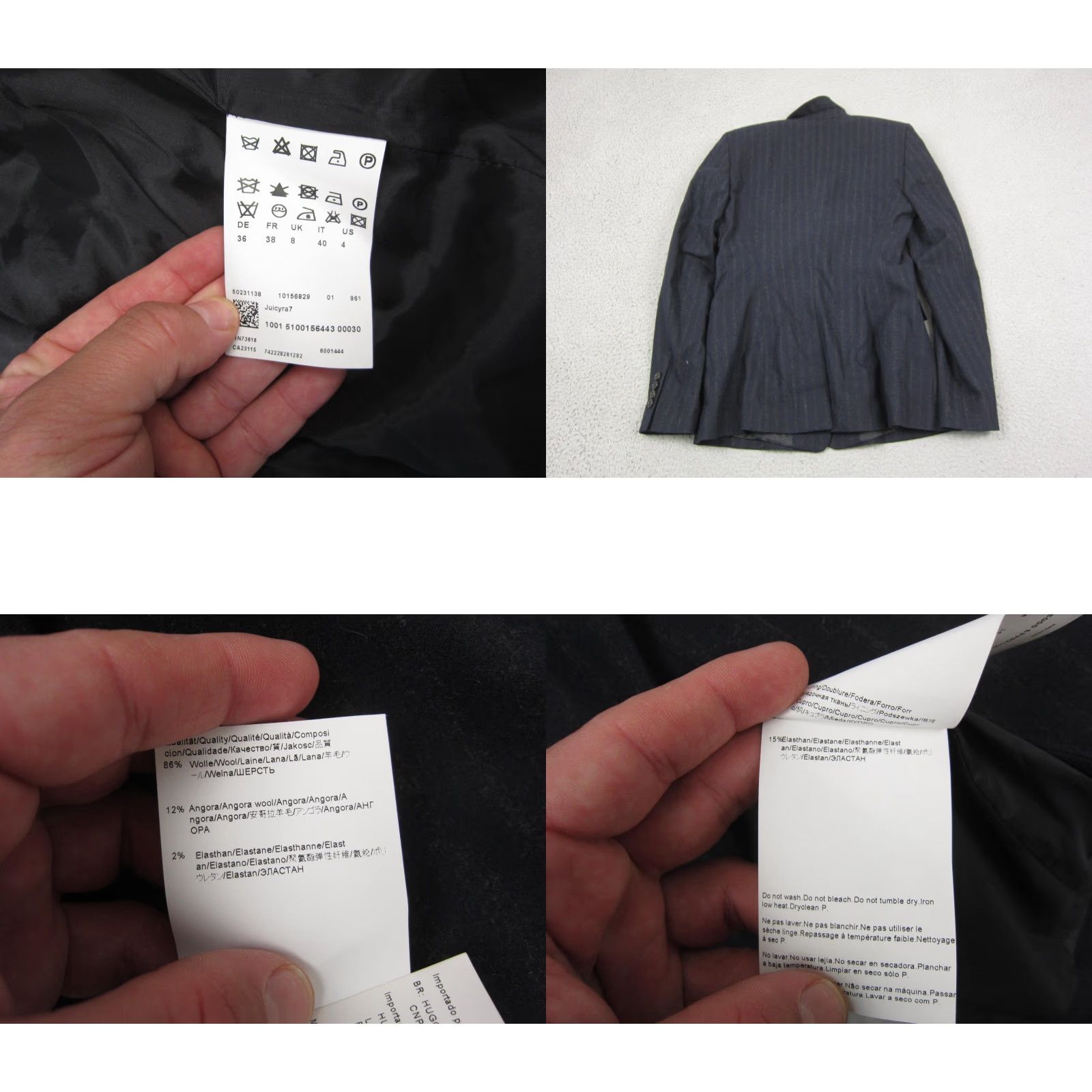Hugo Boss VINTAGE Hugo Boss Blazer Women 4 Navy Blue Striped Wool Angora Sports Coat Jacket Casual Business Two-Button 80s City Classic Tuxedo Women's Blue Size S / US 4 / IT 40 - 9 Thumbnail