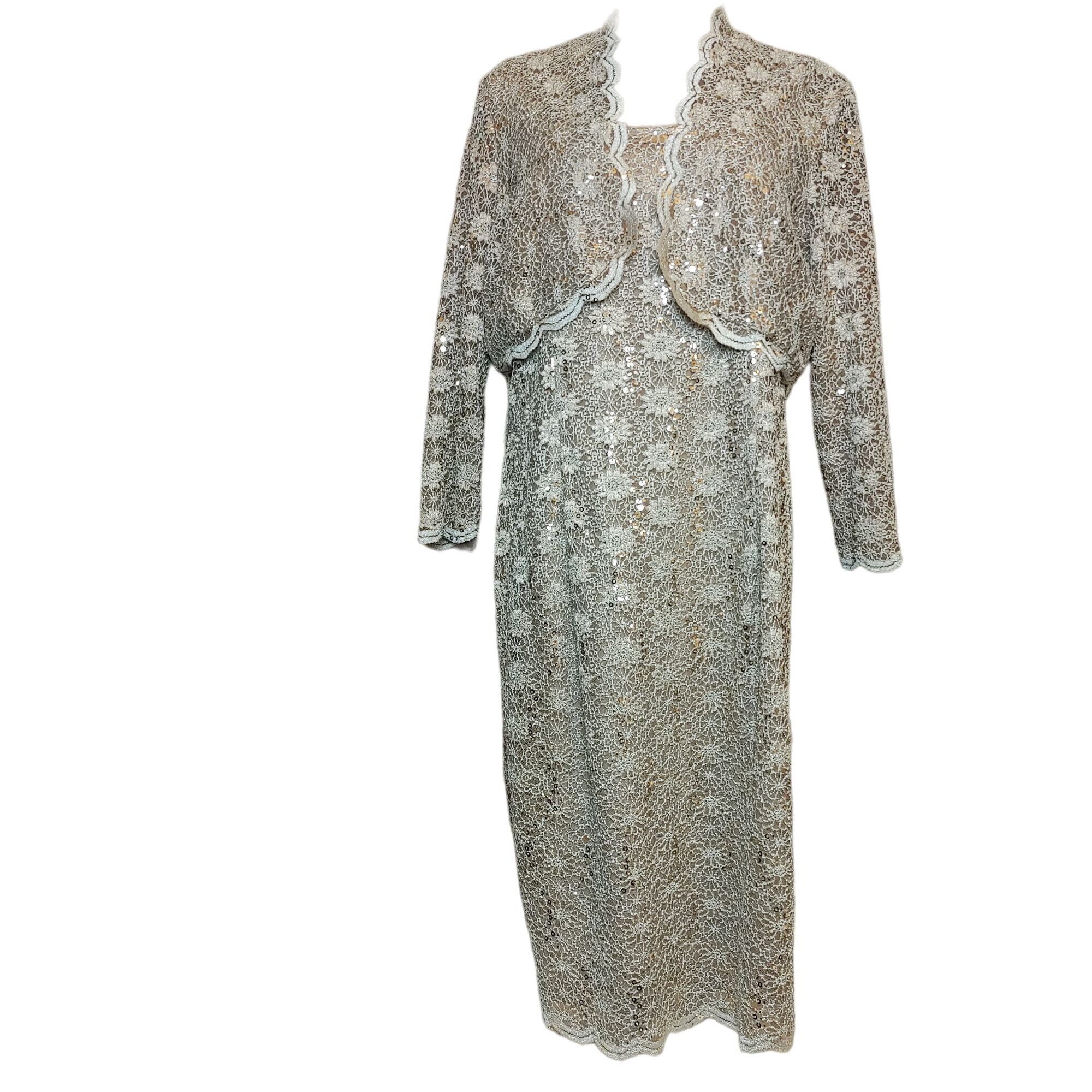 ALEX EVENINGS Womens 18 Taupe Sequin Lace Occasion Mother of