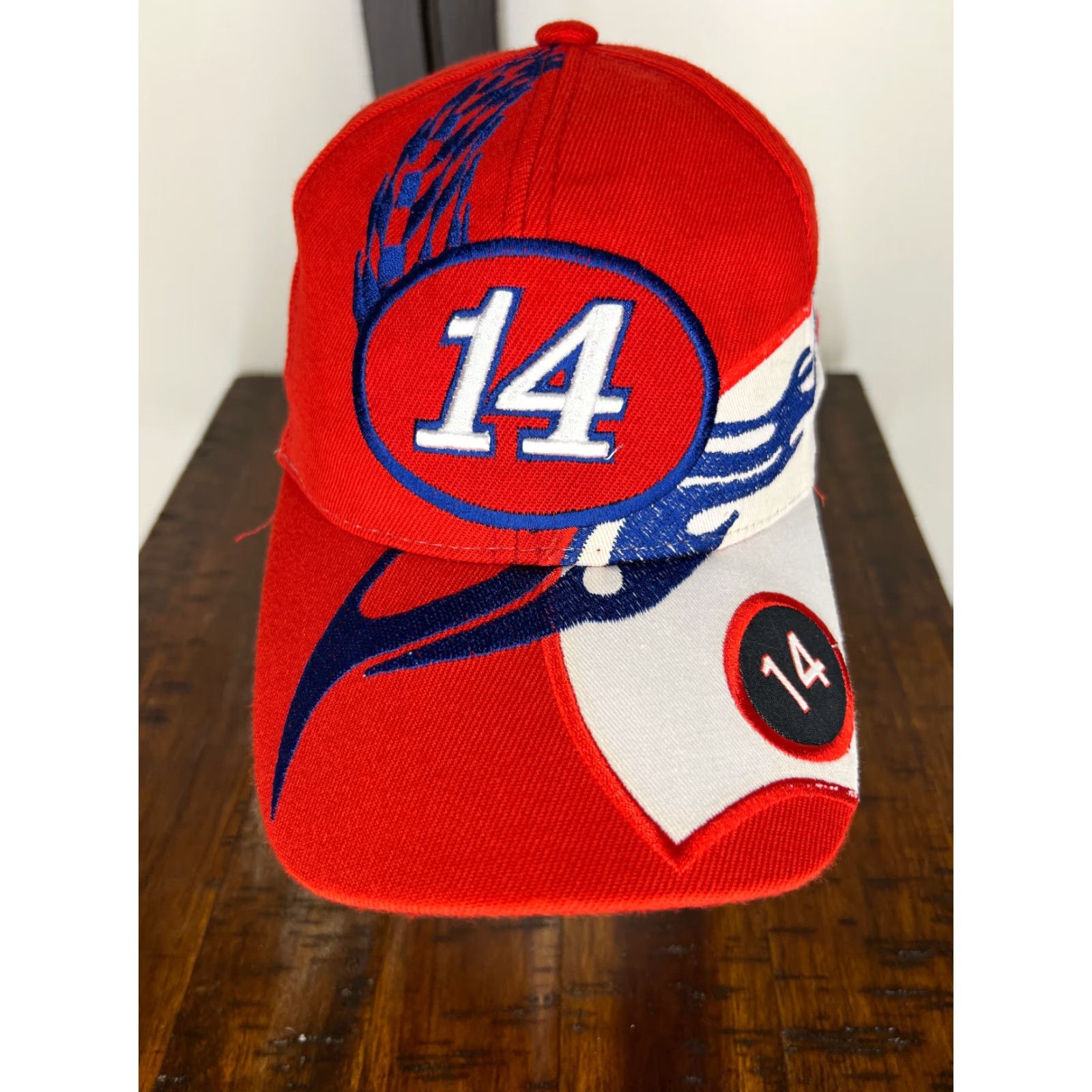 Vintage RACING Hat Cap One Size Red Adjustable USA 100% Acrylic Y & W Headwear Baseball Cap Mens Man Adjustable Strap Back Cars Theme 90s Event Racing Size ONE SIZE - 7 Thumbnail