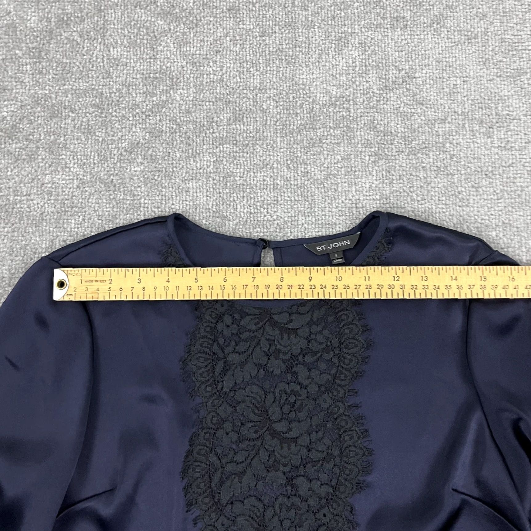 St. John ST. JOHN Blouse Womens Size 4 Blue Liquid Satin Lace Navycaviar Quiet Old Luxury Womens Size S / US 4 / IT 40 - 7 Thumbnail
