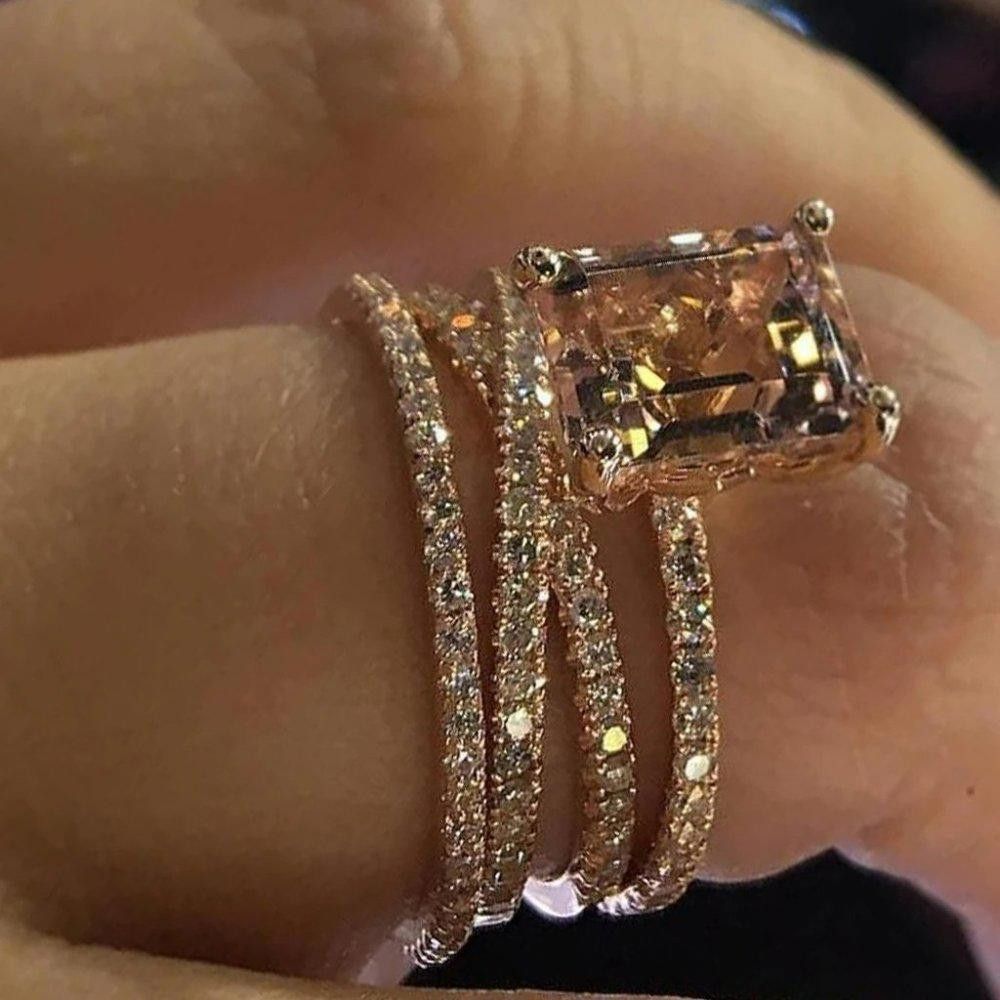 Designer Sparkling Champagne Morganite Crystal Engagement Ring Size ONE SIZE - 2 Thumbnail