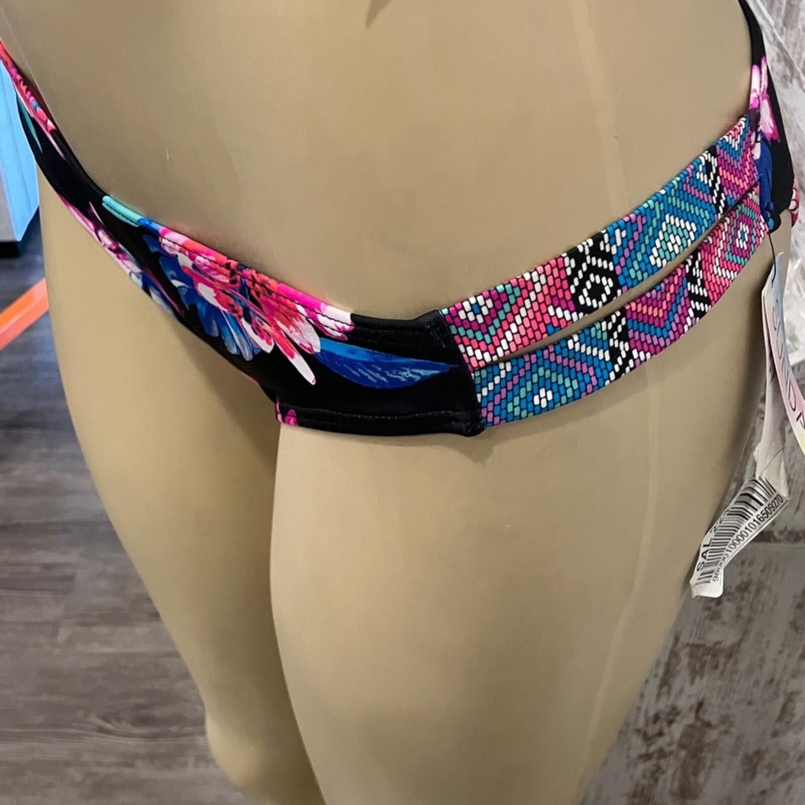 Sundae School Hot Pink Women's Bikini Set -Black Floral Two-Piece Swimwear Size ONE SIZE - 12 Thumbnail