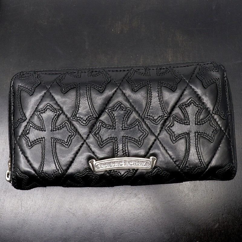 image of Chrome Hearts Cemetery Cross Quilted Rec Wallet in Black, Men's