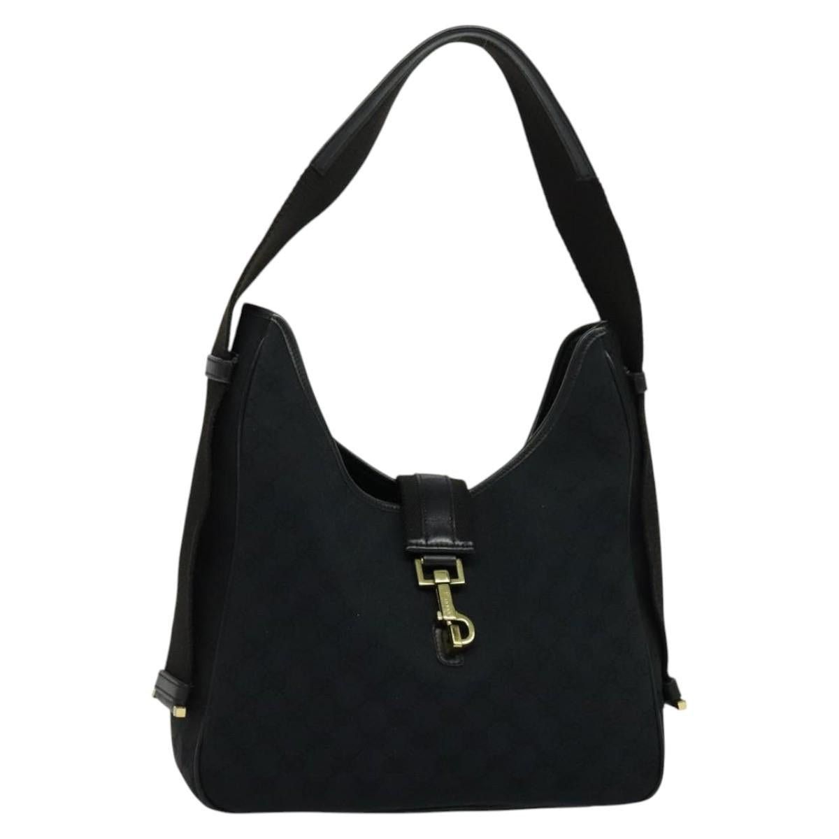 Gucci GG Canvas Jackie Shoulder Bag Black Gold, Women's