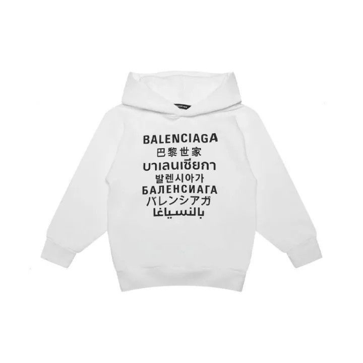 Balenciaga Balenciaga White Logo Print Hooded Sweatshirt 0079-2507 Size US M / EU 48-50 / 2 - 1 Thumbnail