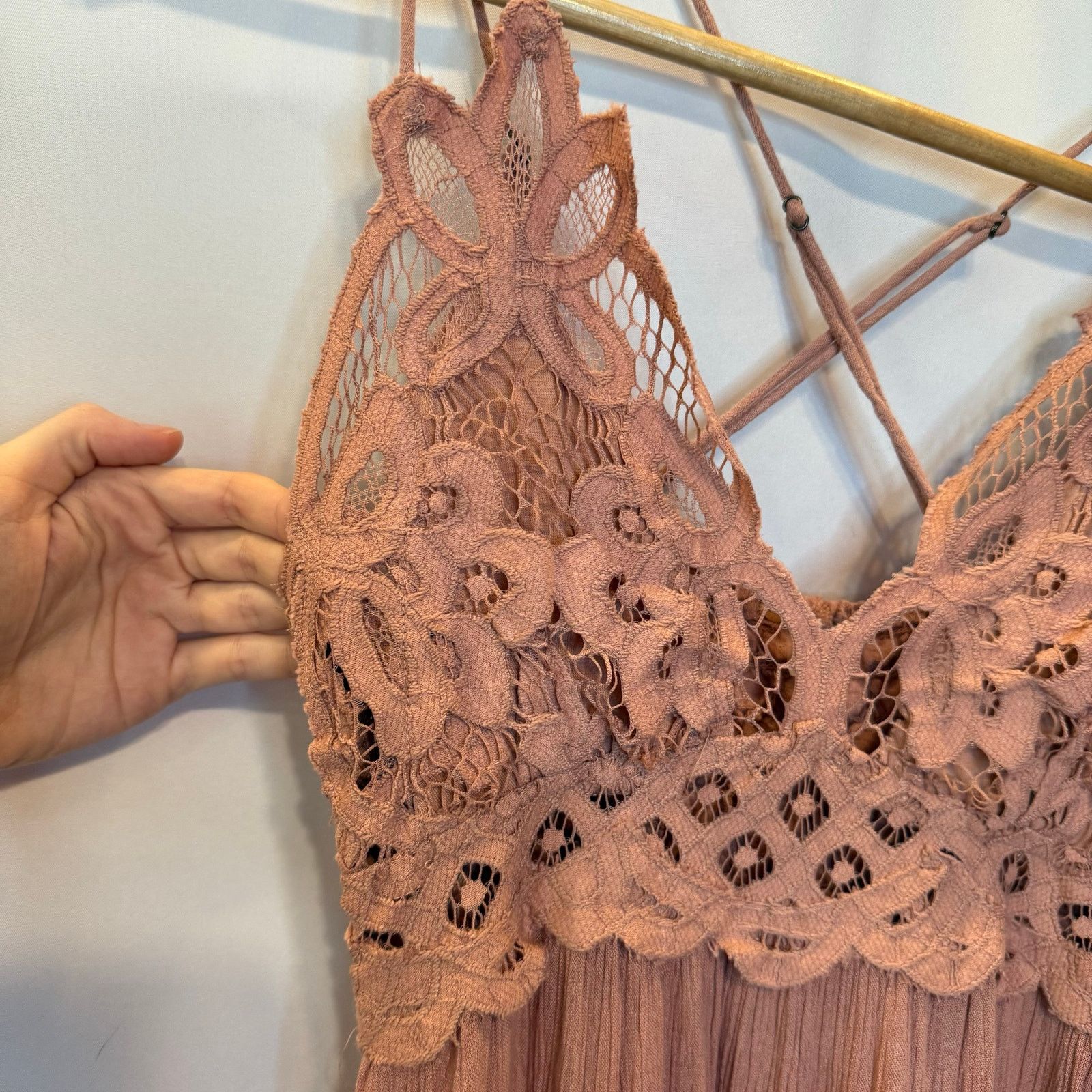 Free People Free People Adella Slip Dress XS Lace Boho Tiered Ruffle Size XS / US 0-2 / IT 36-38 - 2 Thumbnail