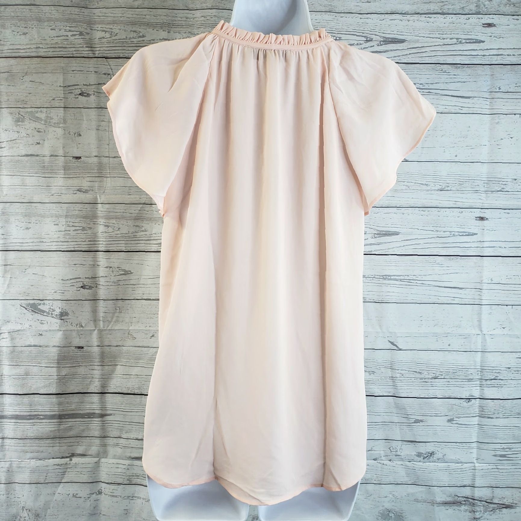 Loft Ann Taylor LOFT Blouse Womens XS Pink Embroidered Tie Neck Short Sleeve Size XS / US 0-2 / IT 36-38 - 3 Thumbnail