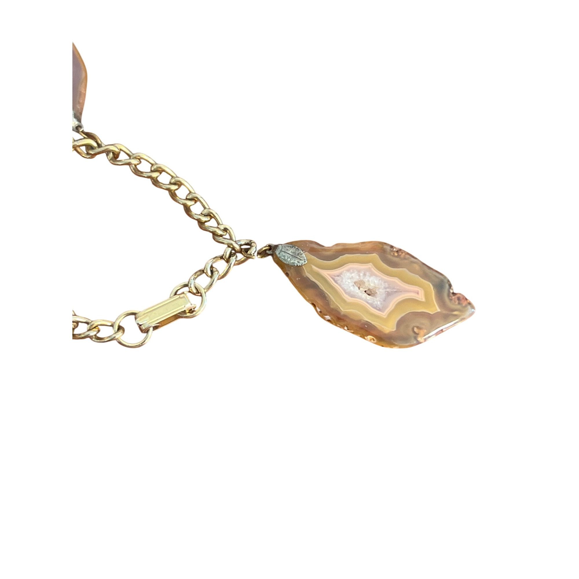 Other Vintage Agate Stone Slab Charm Bracelet Gold Tone Chain Fold Size ONE SIZE - 4 Thumbnail